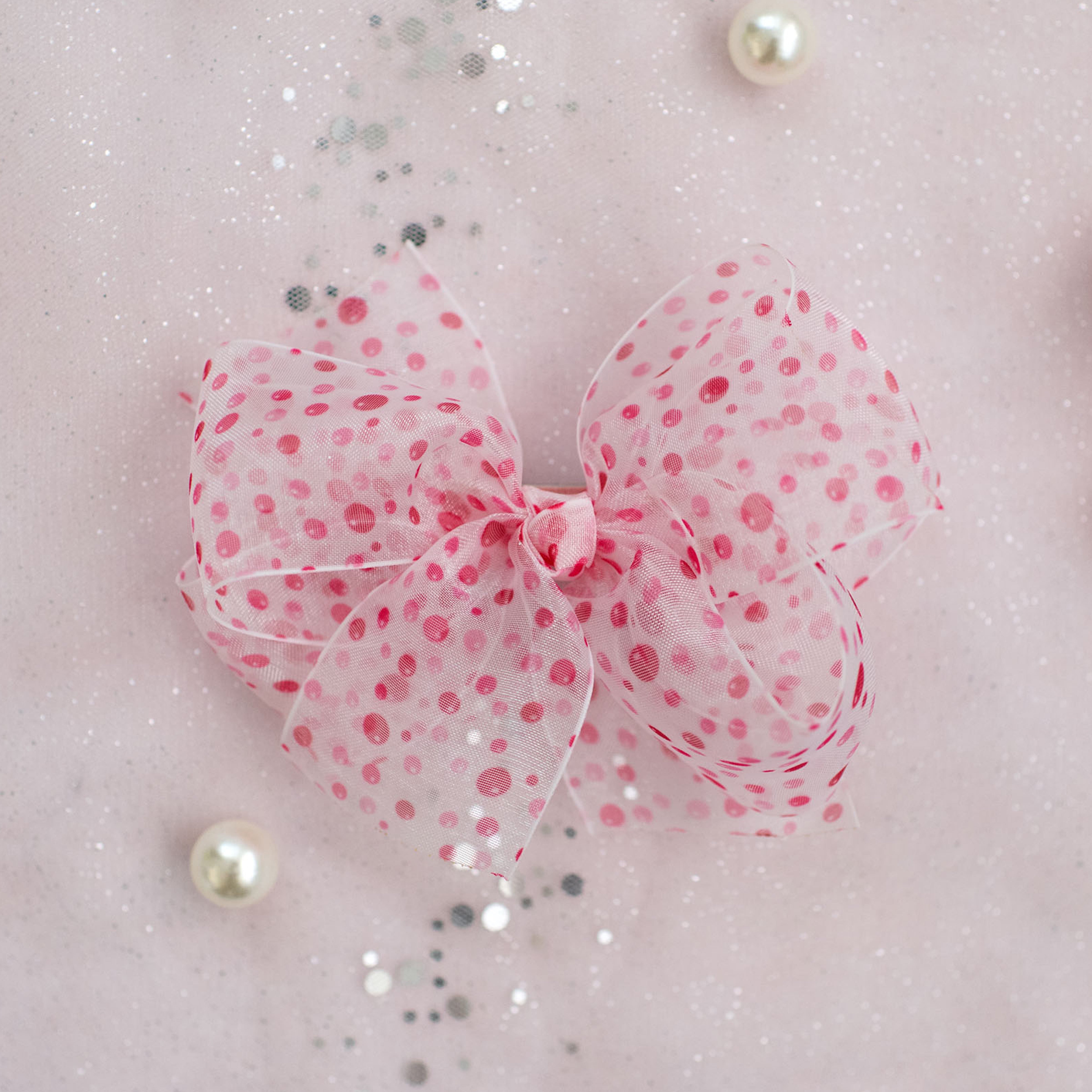 Summer Crystal - Sheer Tulle Bow with Dots Hair Clip - 1 Pack