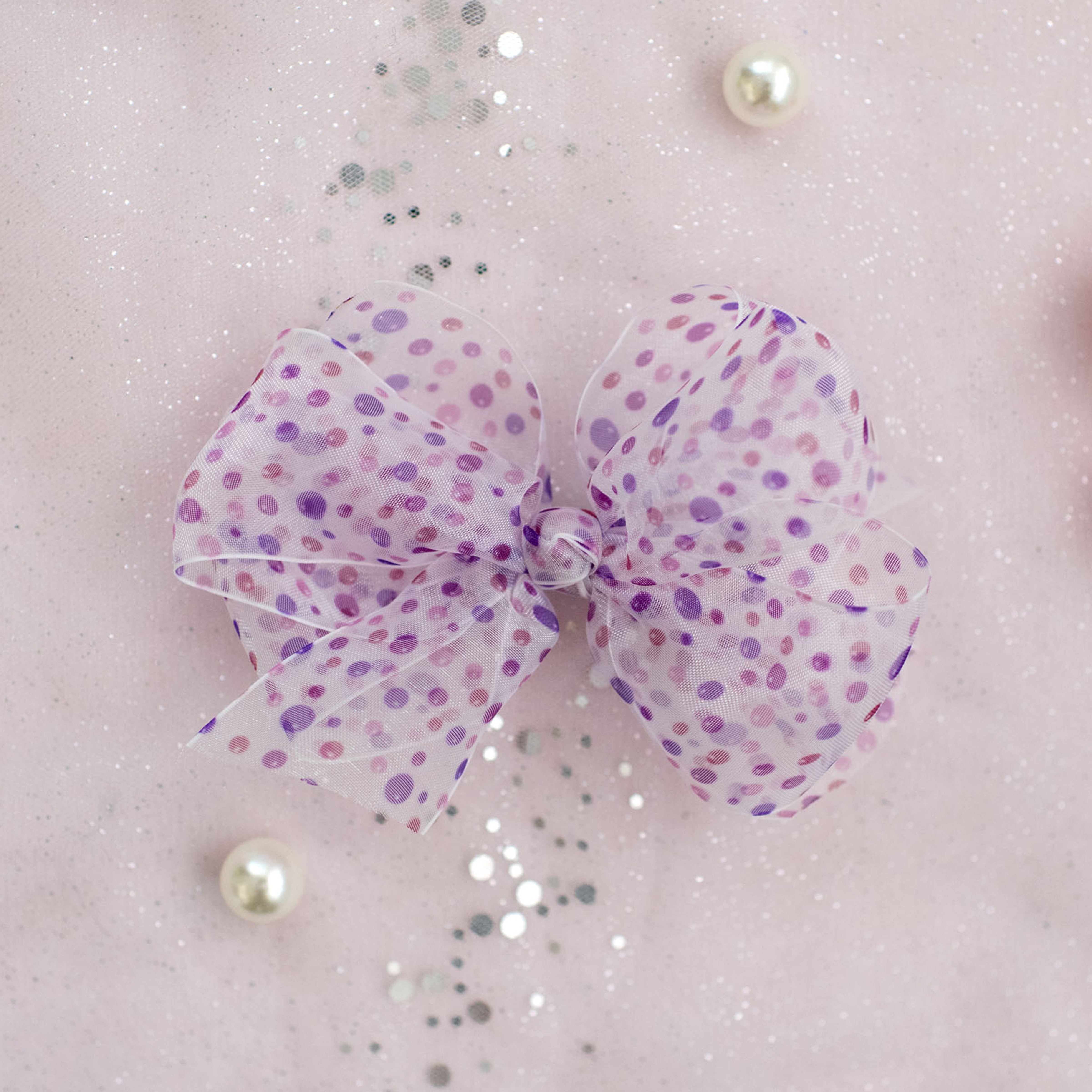 Summer Crystal - Sheer Tulle Bow with Dots Hair Clip - 1 Pack