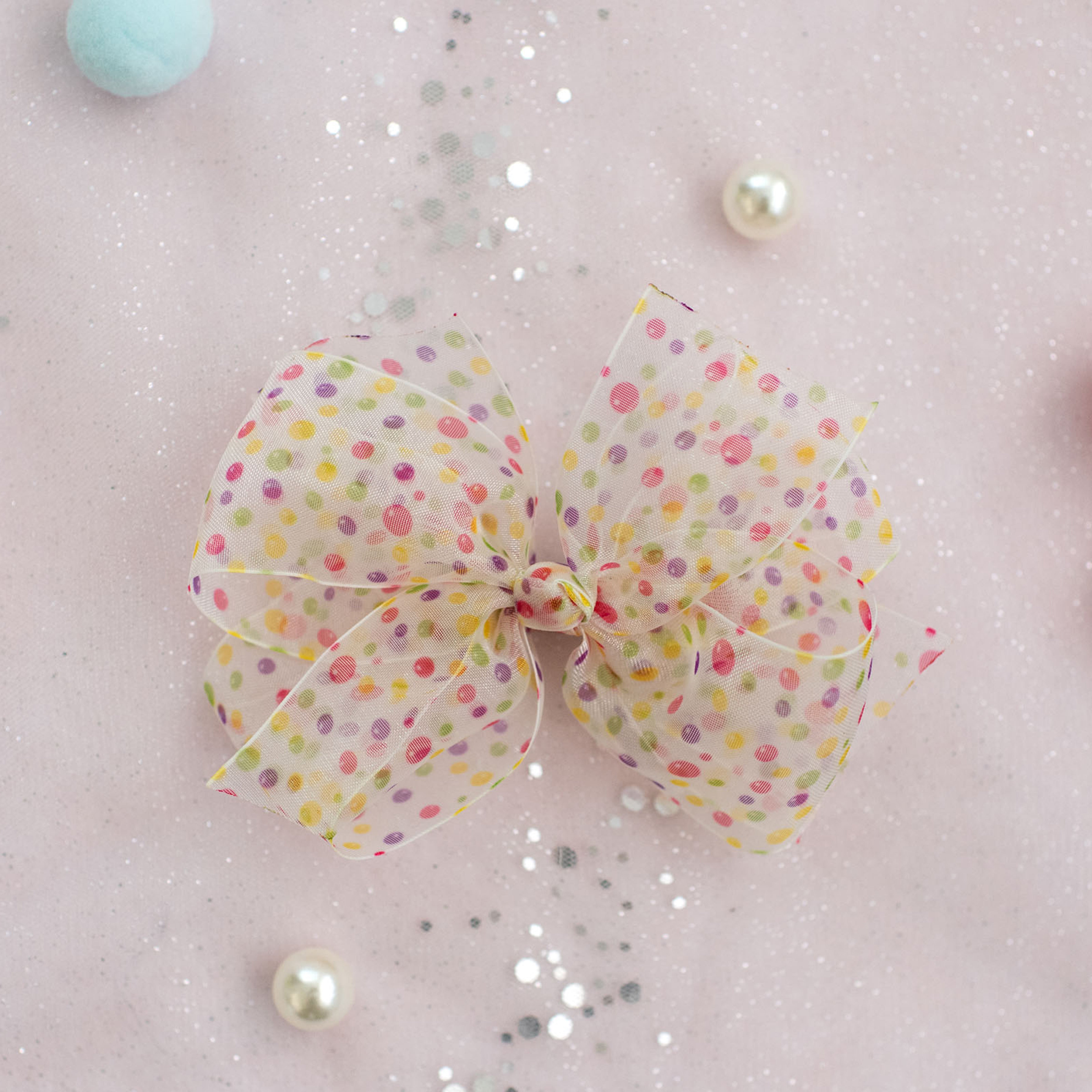 Summer Crystal - Sheer Tulle Bow with Dots Hair Clip - 1 Pack