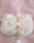 Summer Crystal - Tulle Bow with Pompoms Hair Clip - 1 Pack