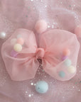Summer Crystal - Tulle Bow with Pompoms Hair Clip - 1 Pack