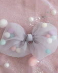 Summer Crystal - Tulle Bow with Pompoms Hair Clip - 1 Pack