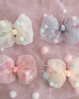 Summer Crystal - Tulle Bow Hair Clips - 2PK