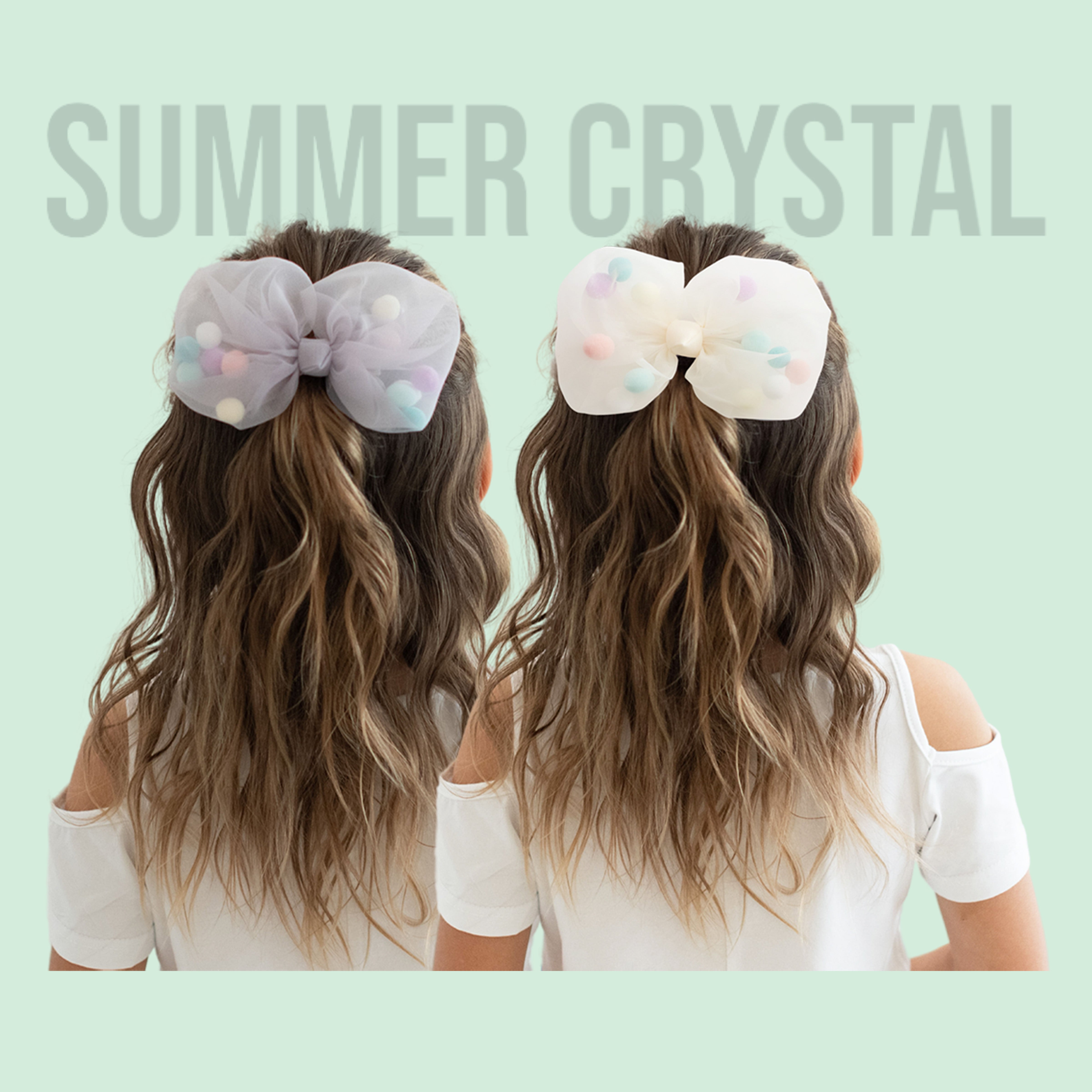 Summer Crystal - Tulle Bow with Pompoms Hair Clip - 1 Pack