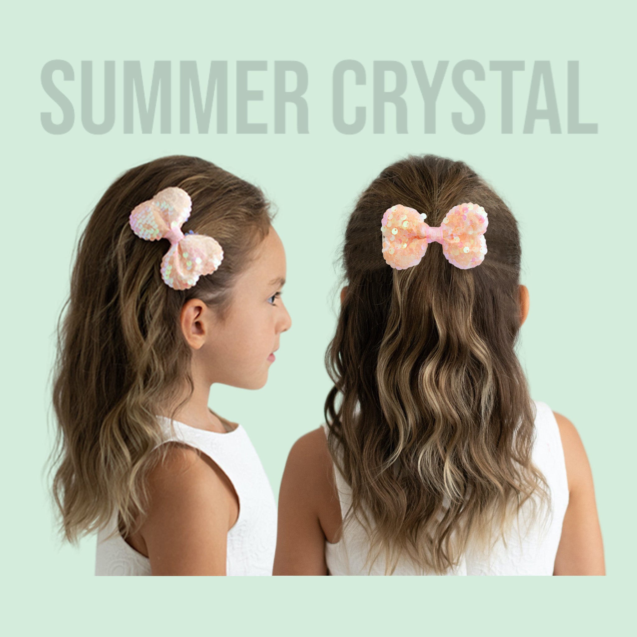 Summer Crystal - Peachy Orange Sequin Stuffed Bow Hair Clip - 1 Pack