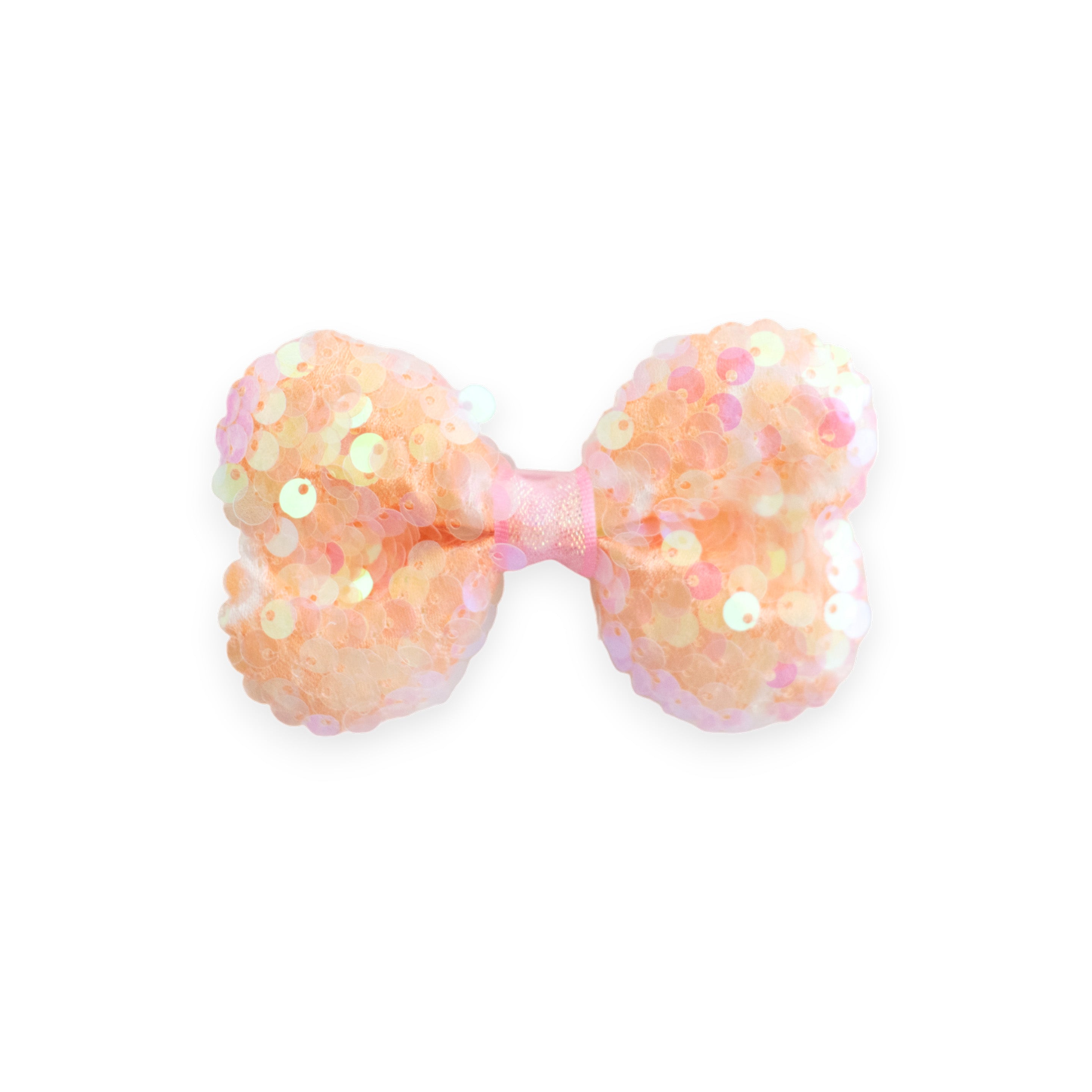 Summer Crystal - Peachy Orange Sequin Stuffed Bow Hair Clip - 1 Pack