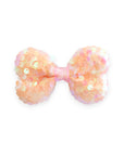 Summer Crystal - Peachy Orange Sequin Stuffed Bow Hair Clip - 1 Pack