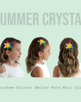 Summer Crystal - Rainbow Glitter Smiley Face Hair Clip - 1 Pack