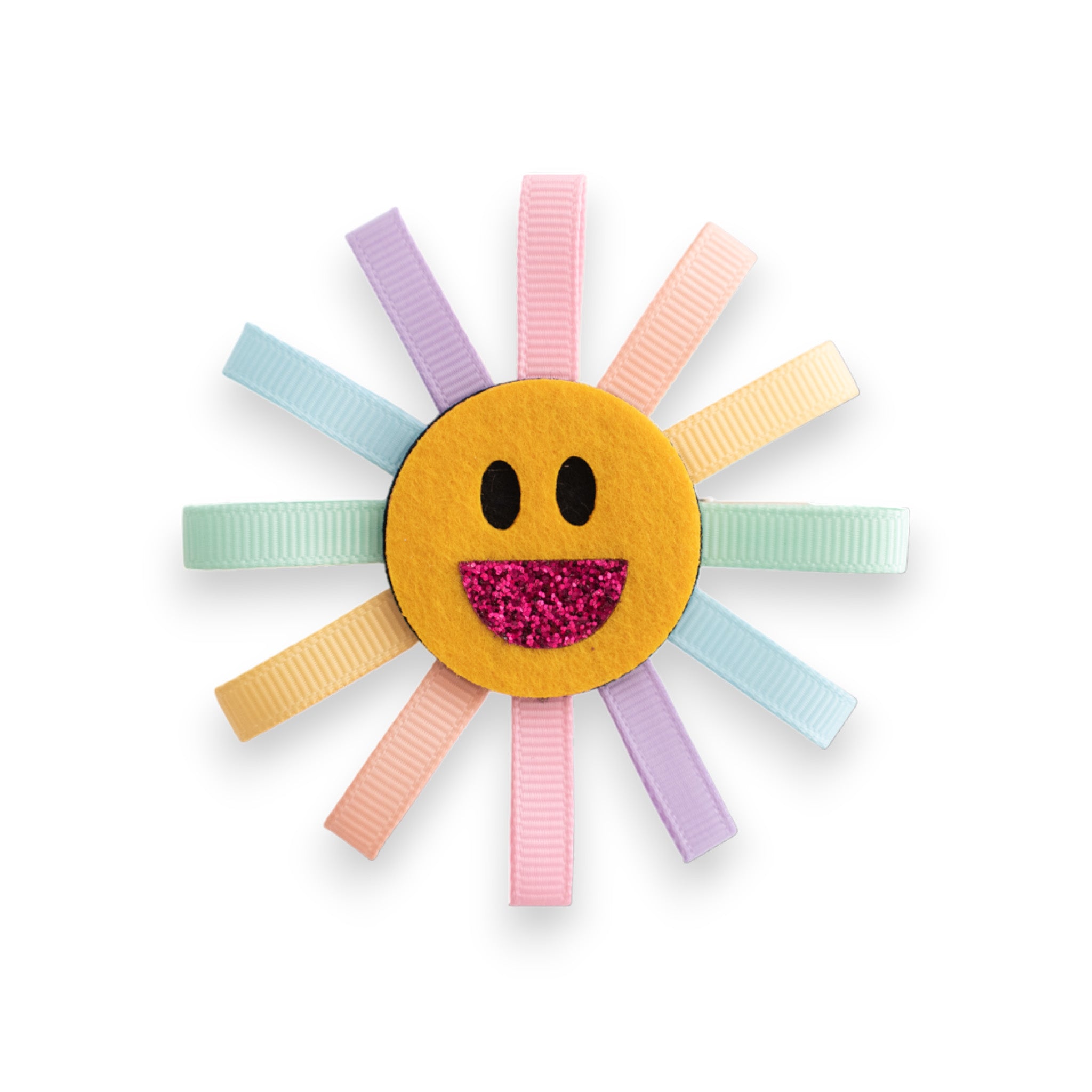 Summer Crystal - Rainbow Ribbon Smiley Face Hair Clip - 1 Pack