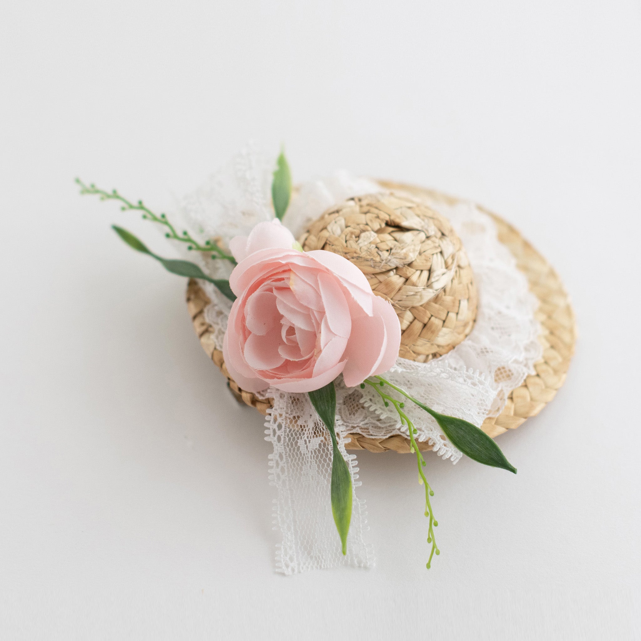 Summer Crystal - Handmade Straw Hat Hair Clip - 1 Pack