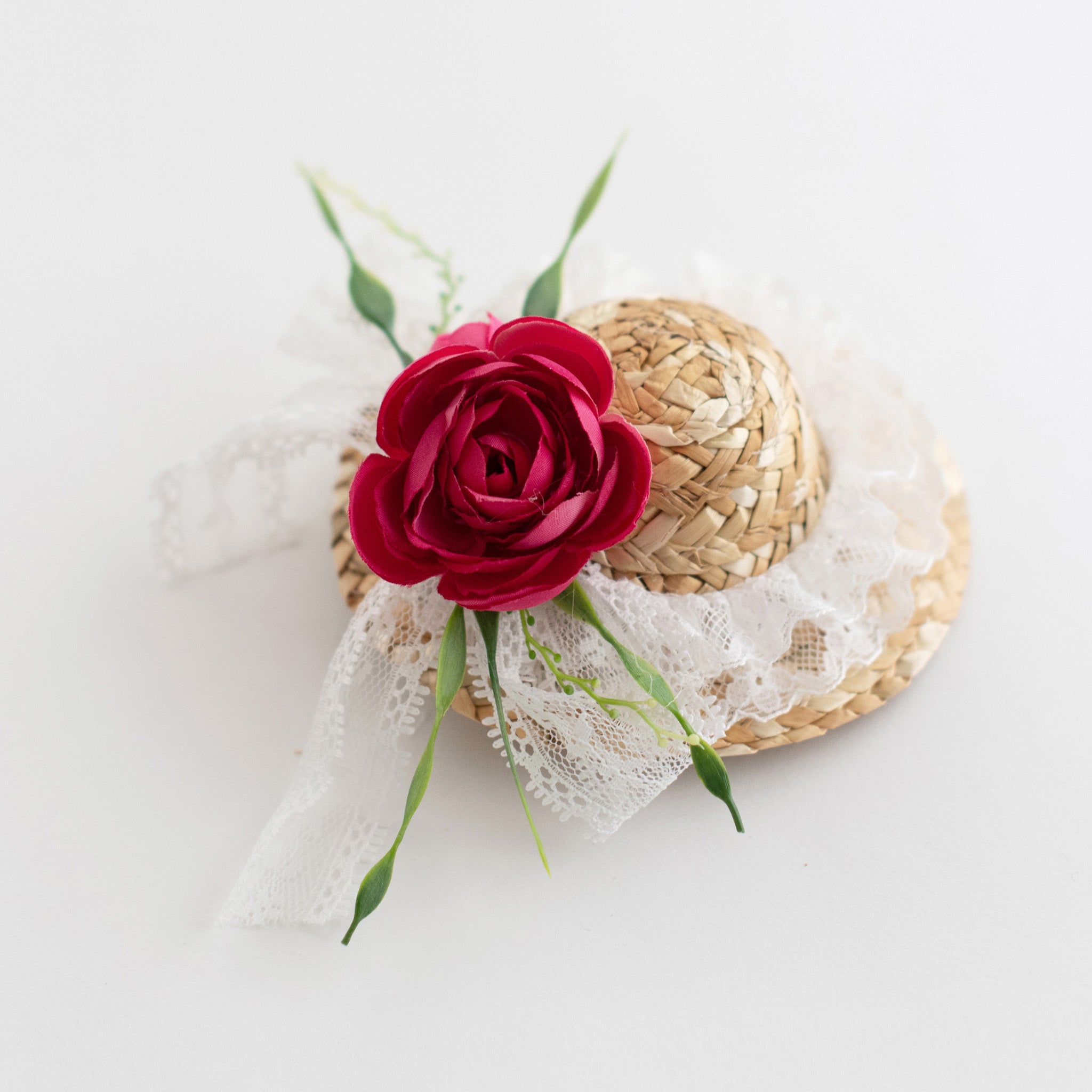 Summer Crystal - Handmade Straw Hat Hair Clip - 1 Pack
