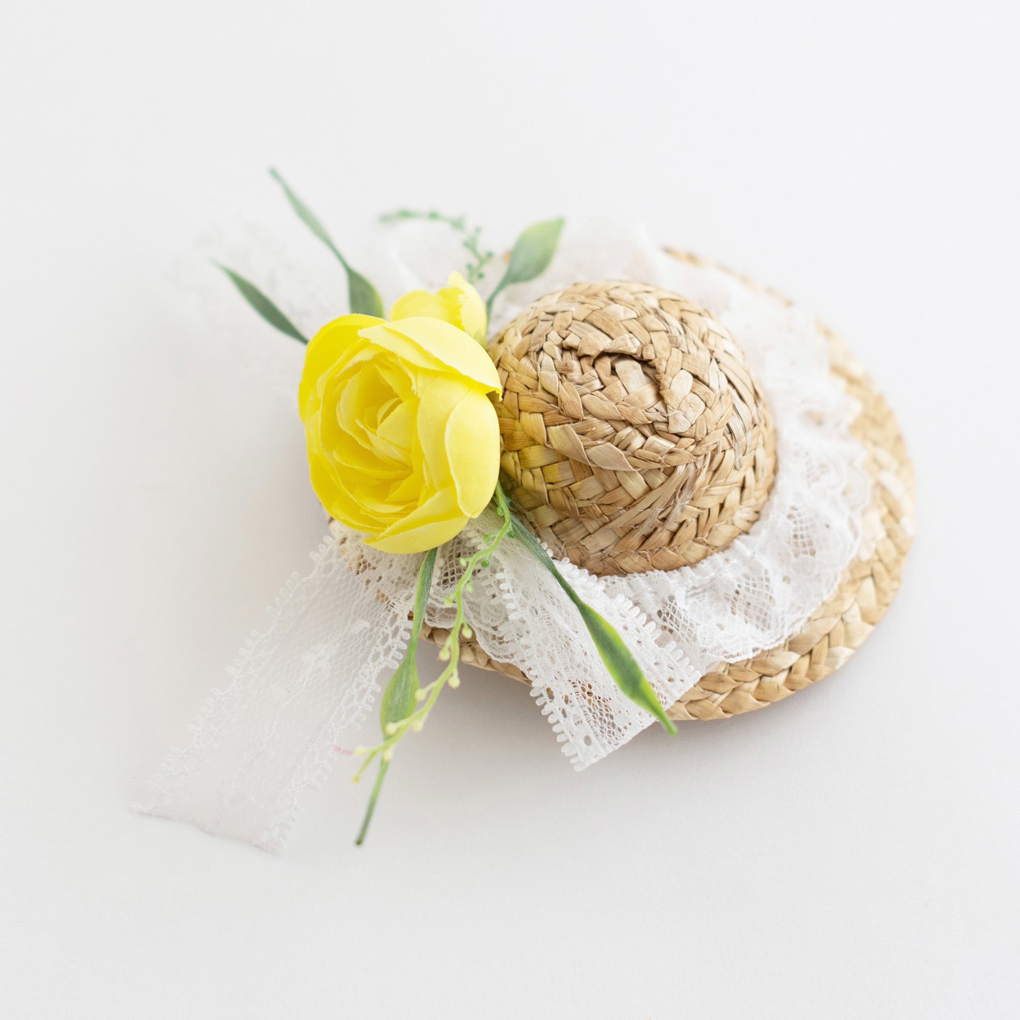 Summer Crystal - Handmade Straw Hat Hair Clip - 1 Pack