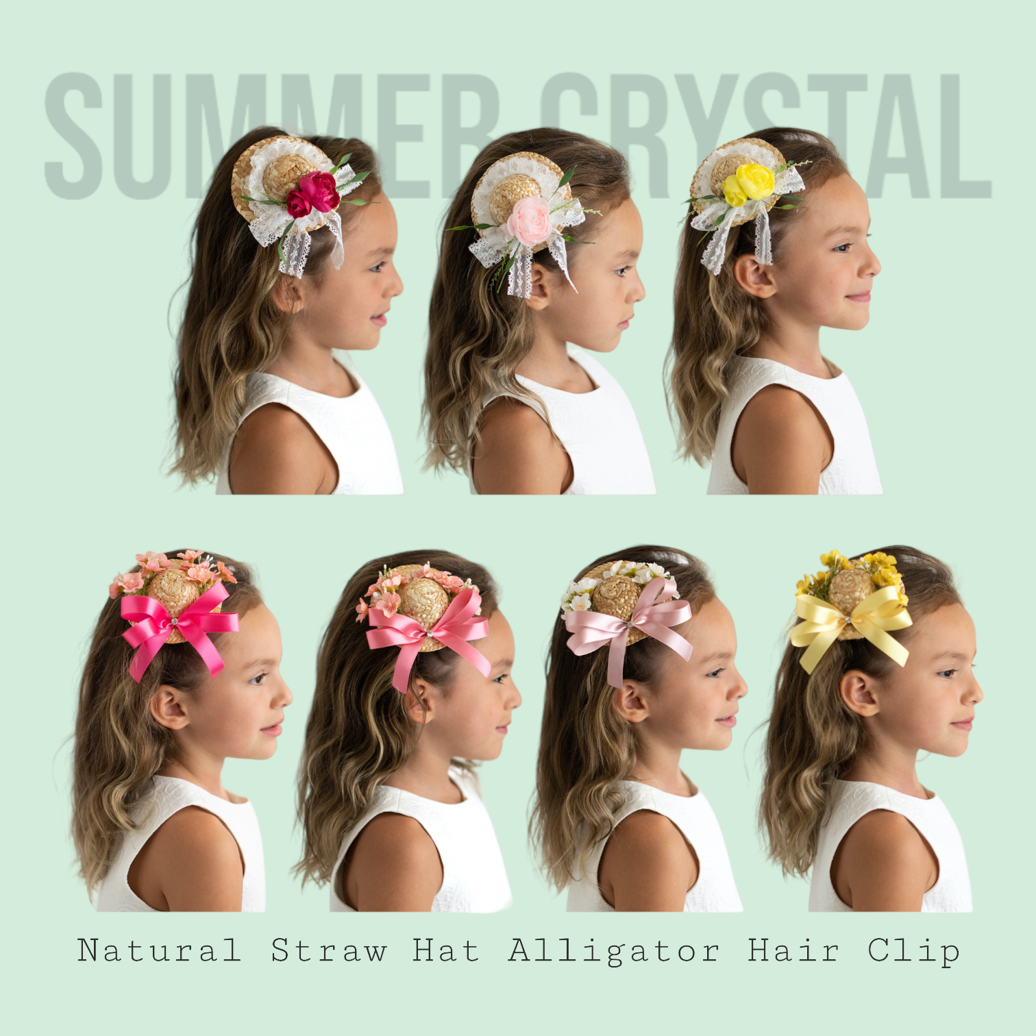 Summer Crystal - Handmade Straw Hat Hair Clip - 1 Pack