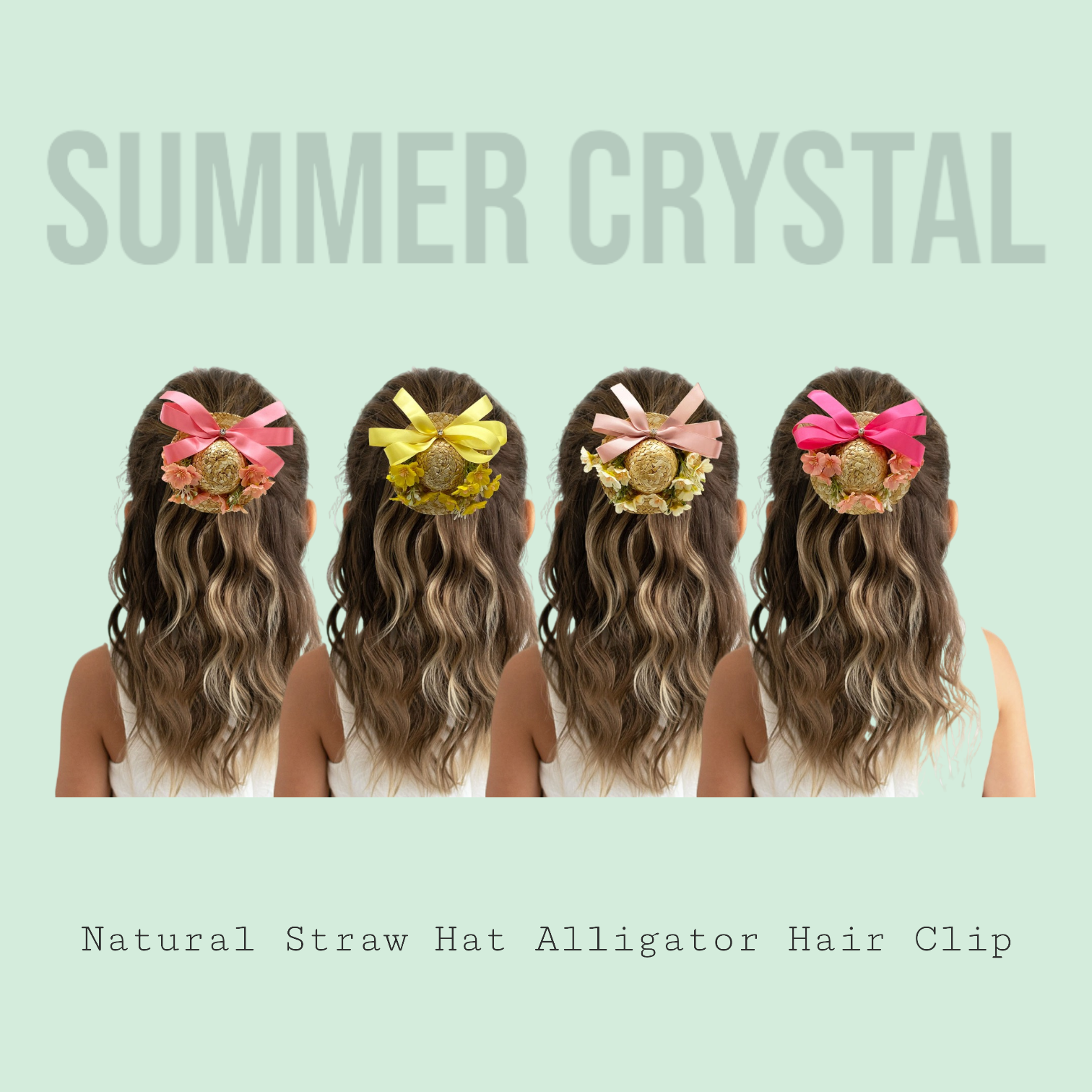 Summer Crystal - Handmade Straw Hat Hair Clip - 1 Pack