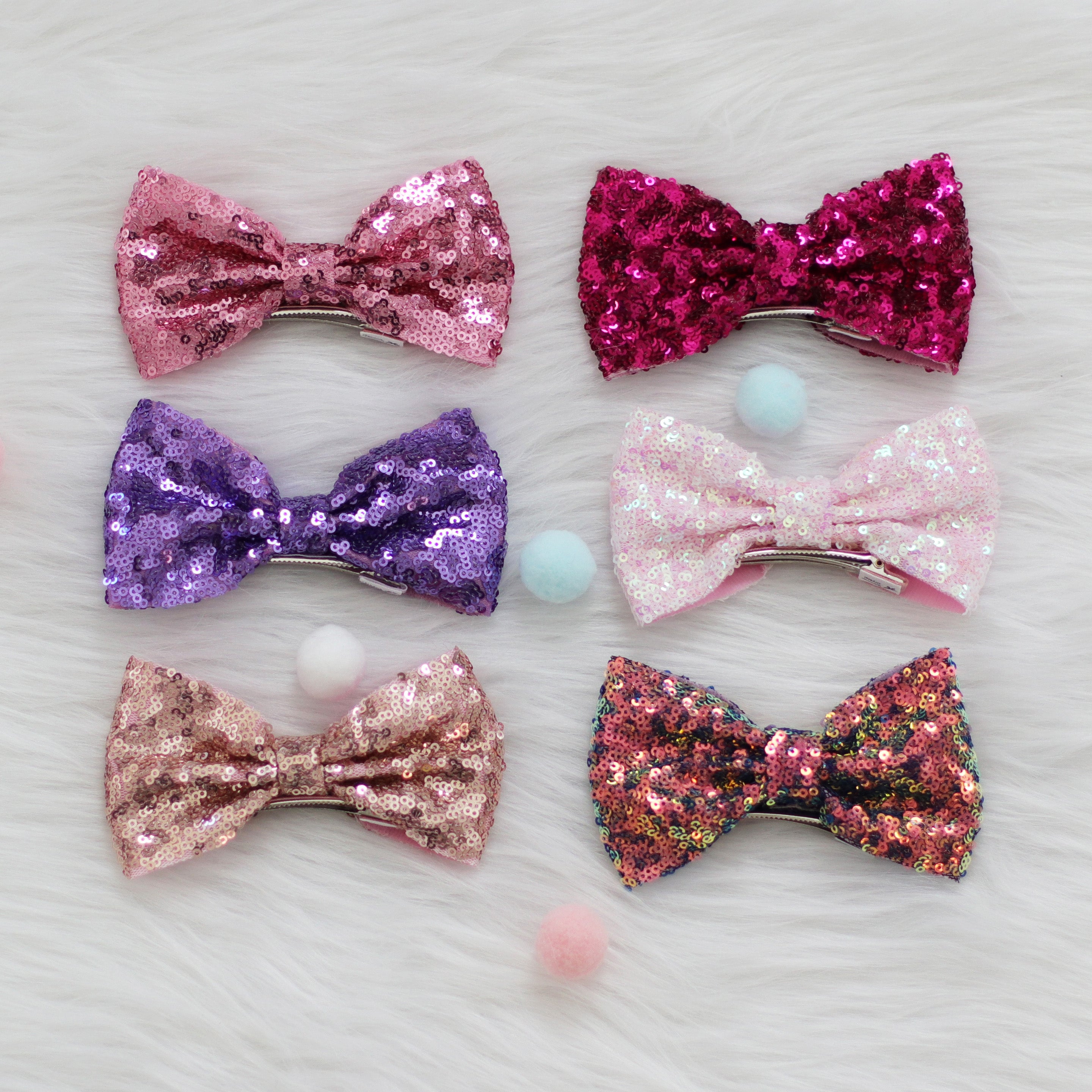 Summer Crystal - Small Sequin Bow Hair Clip For Top Styling - 1 Pack