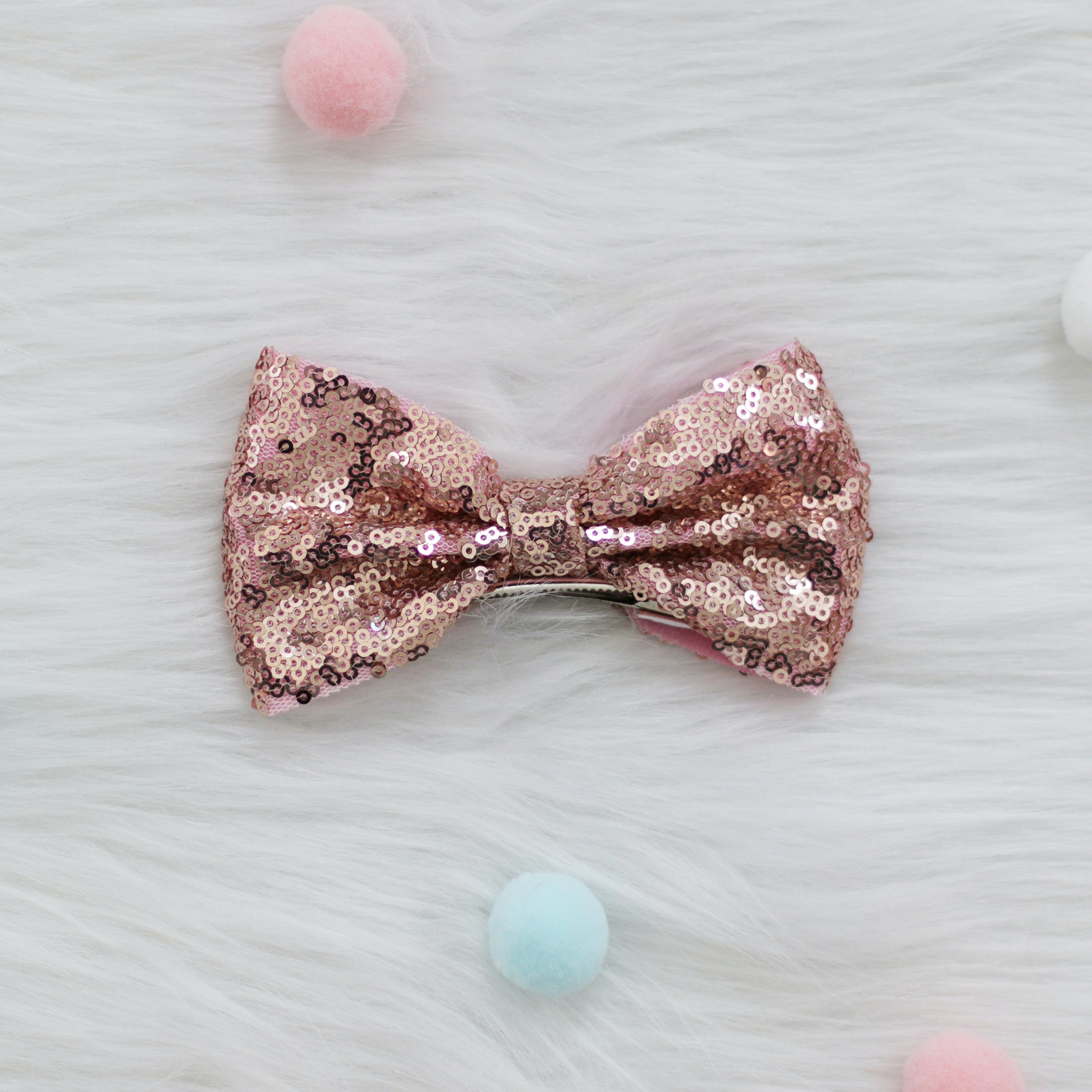 Summer Crystal - Small Sequin Bow Hair Clip For Top Styling - 1 Pack