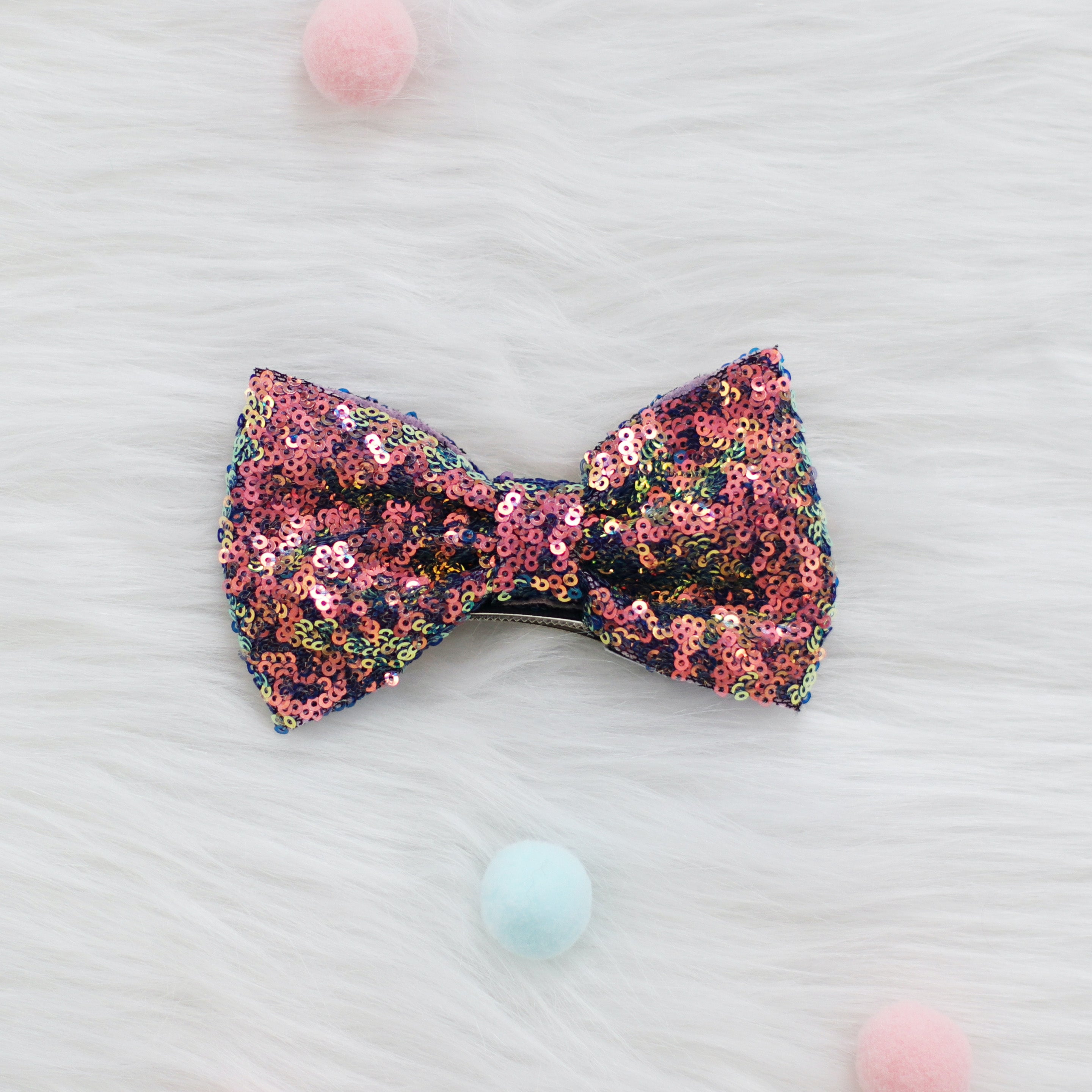 Summer Crystal - Small Sequin Bow Hair Clip For Top Styling - 1 Pack