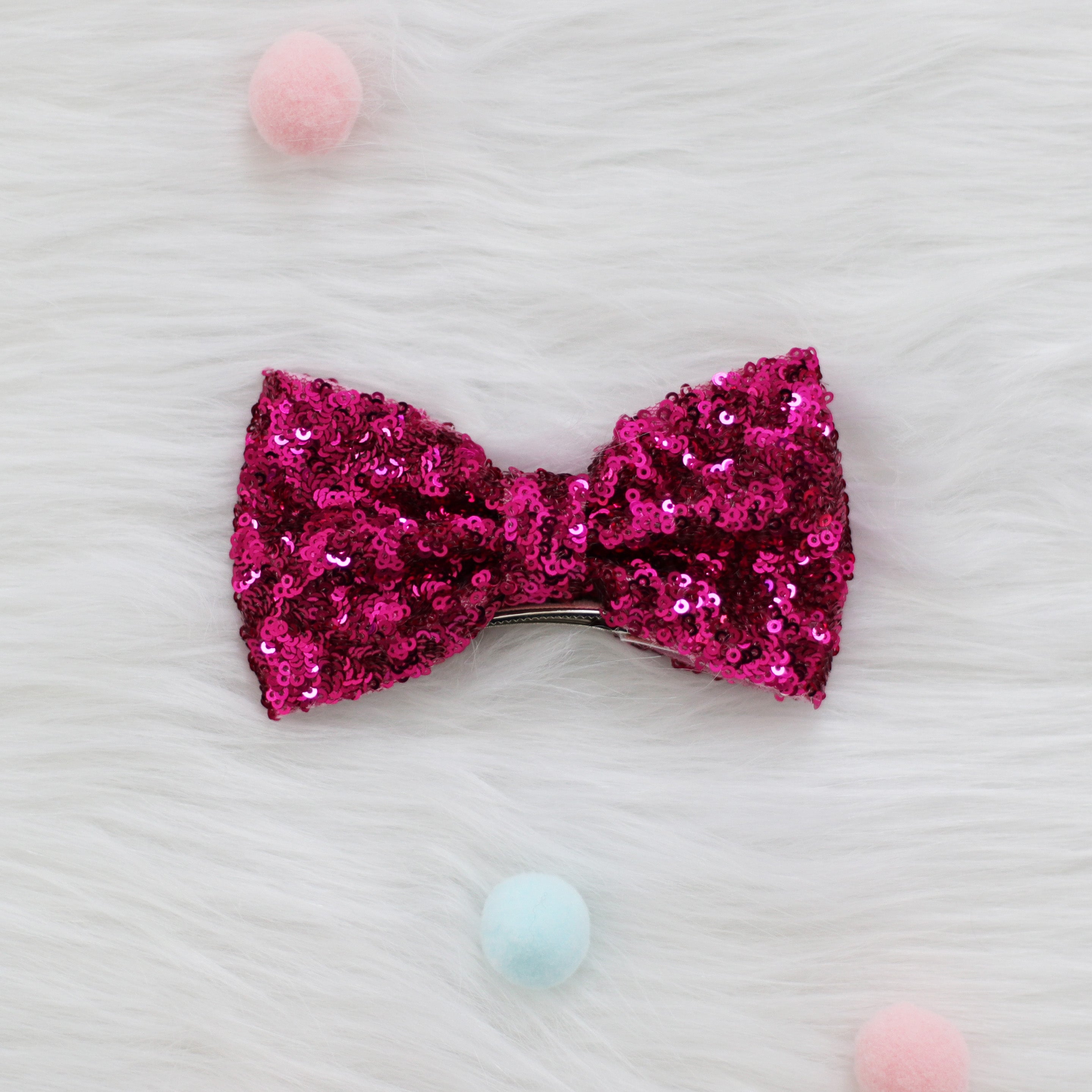 Summer Crystal - Small Sequin Bow Hair Clip For Top Styling - 1 Pack