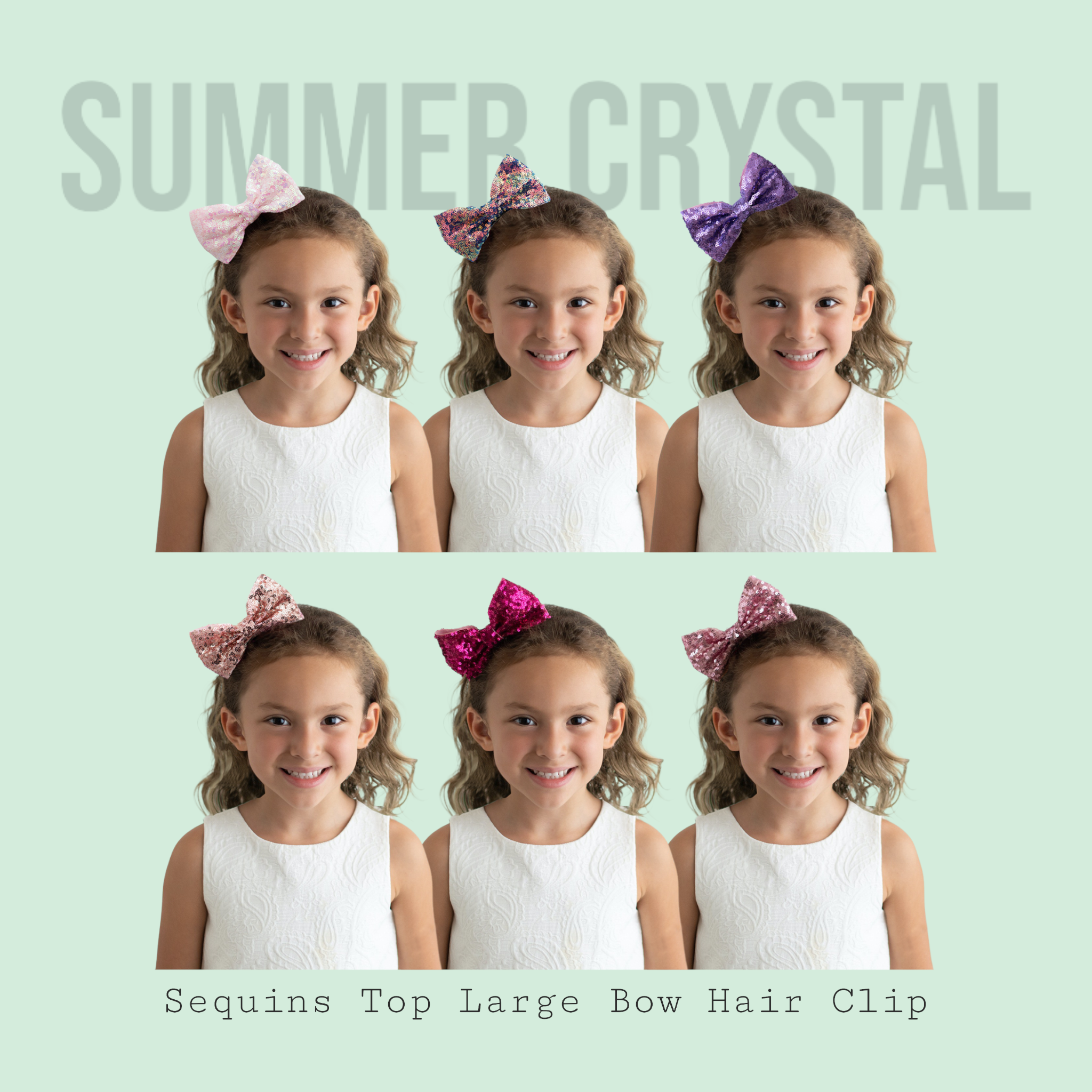 Summer Crystal - Small Sequin Bow Hair Clip For Top Styling - 1 Pack