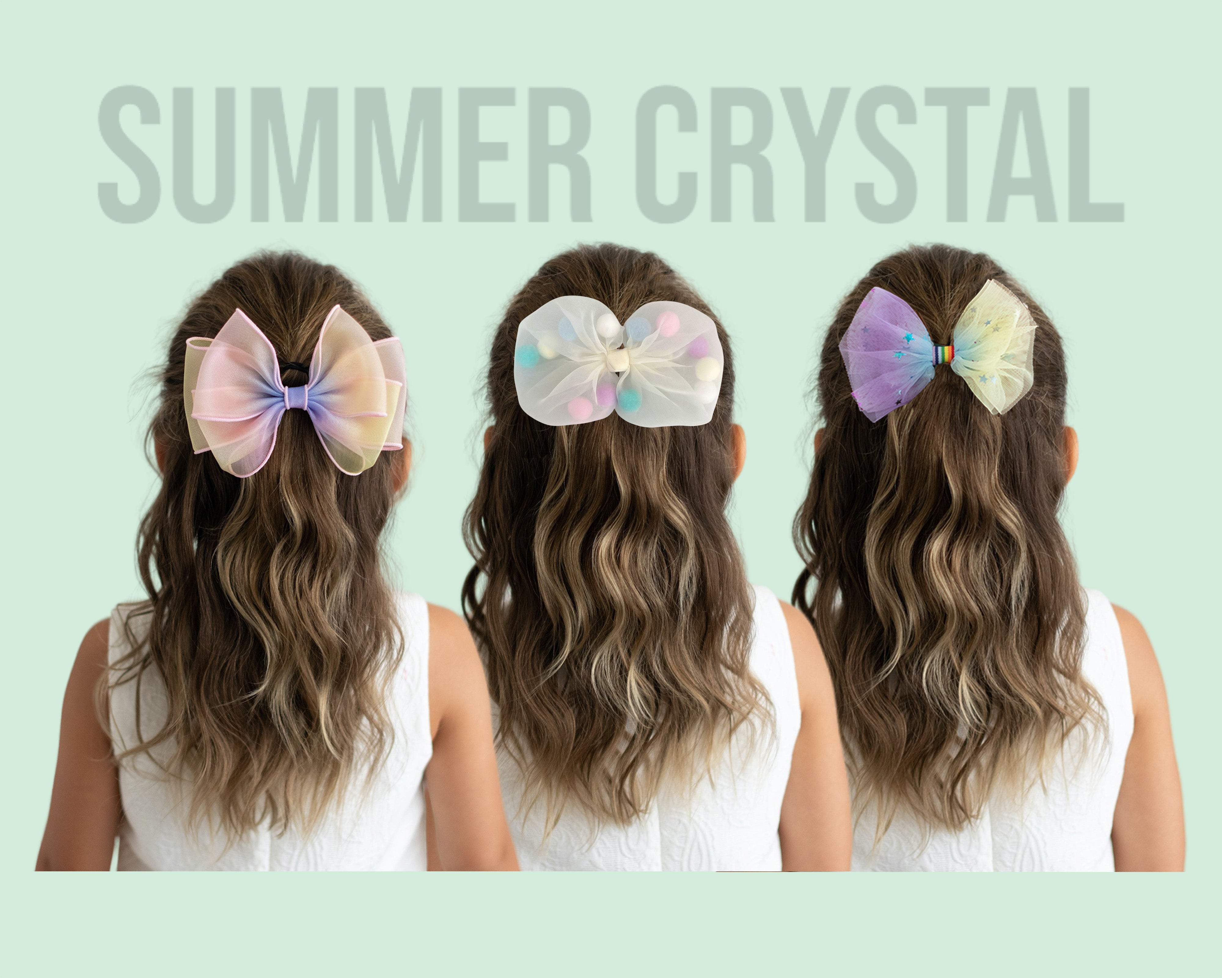 Summer Crystal - Tulle Bow Hair Clips - 2PK