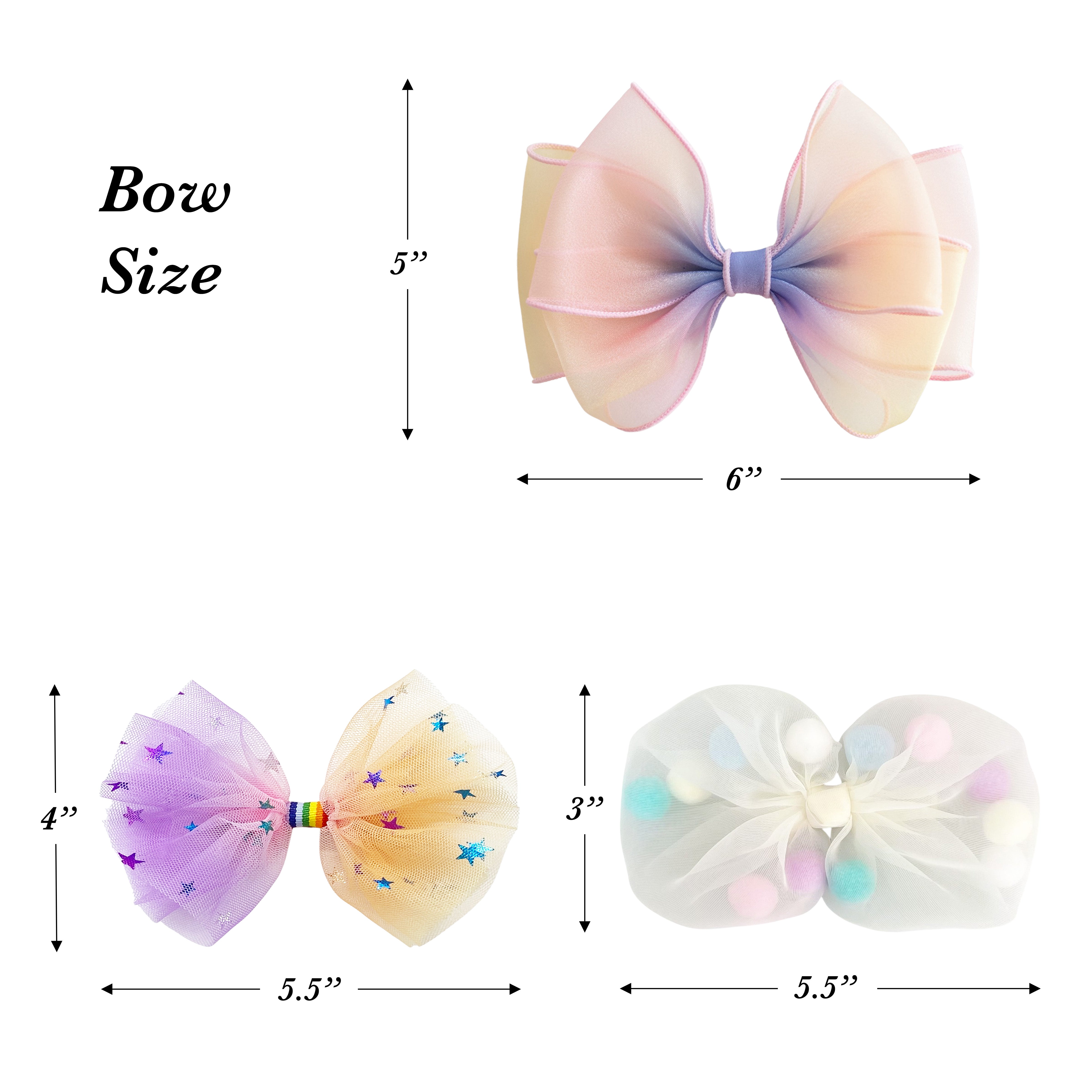 Summer Crystal - Tulle Bow Hair Clips - 2PK