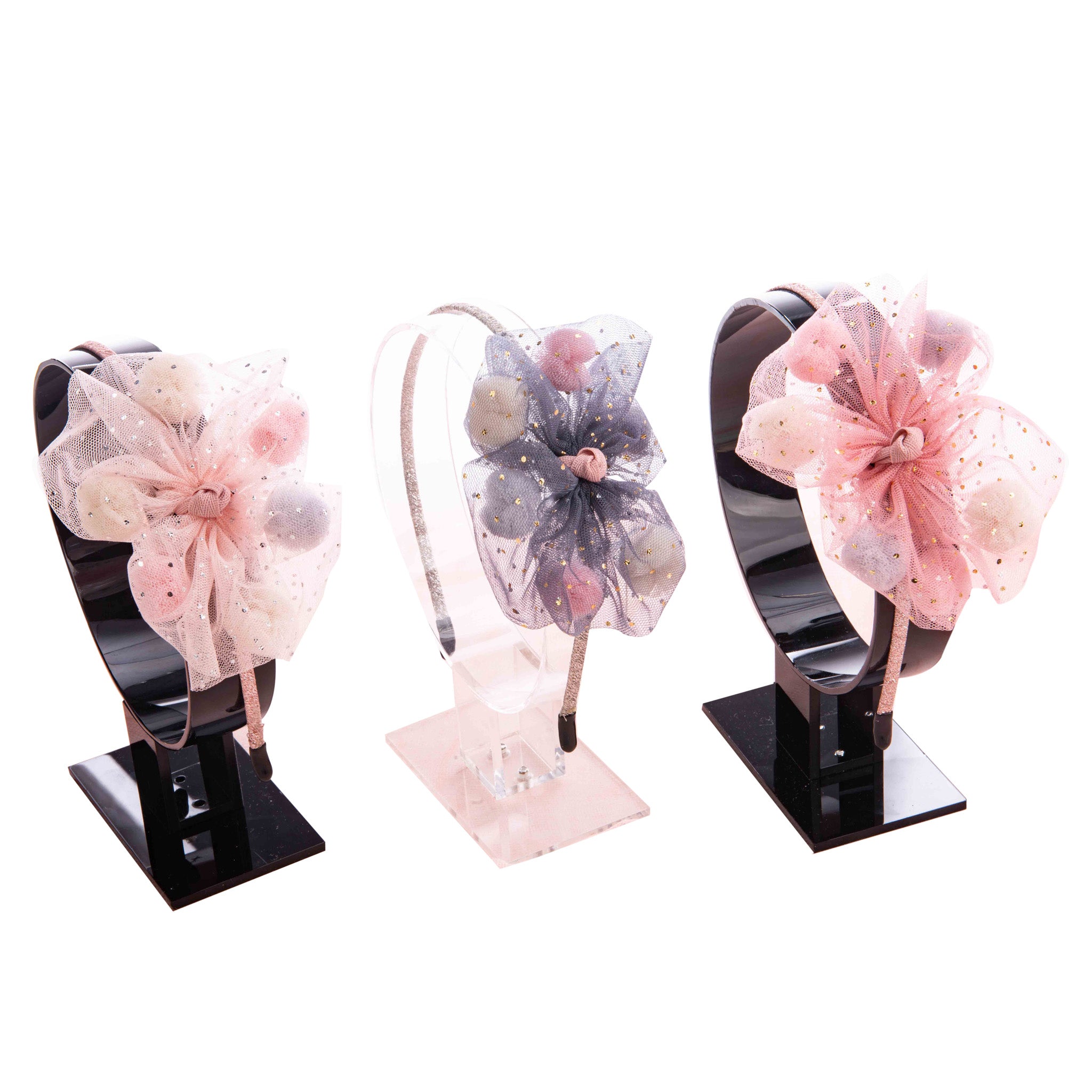 Summer Crystal - Tulle Bow Headband with Pompons - 1 Pack