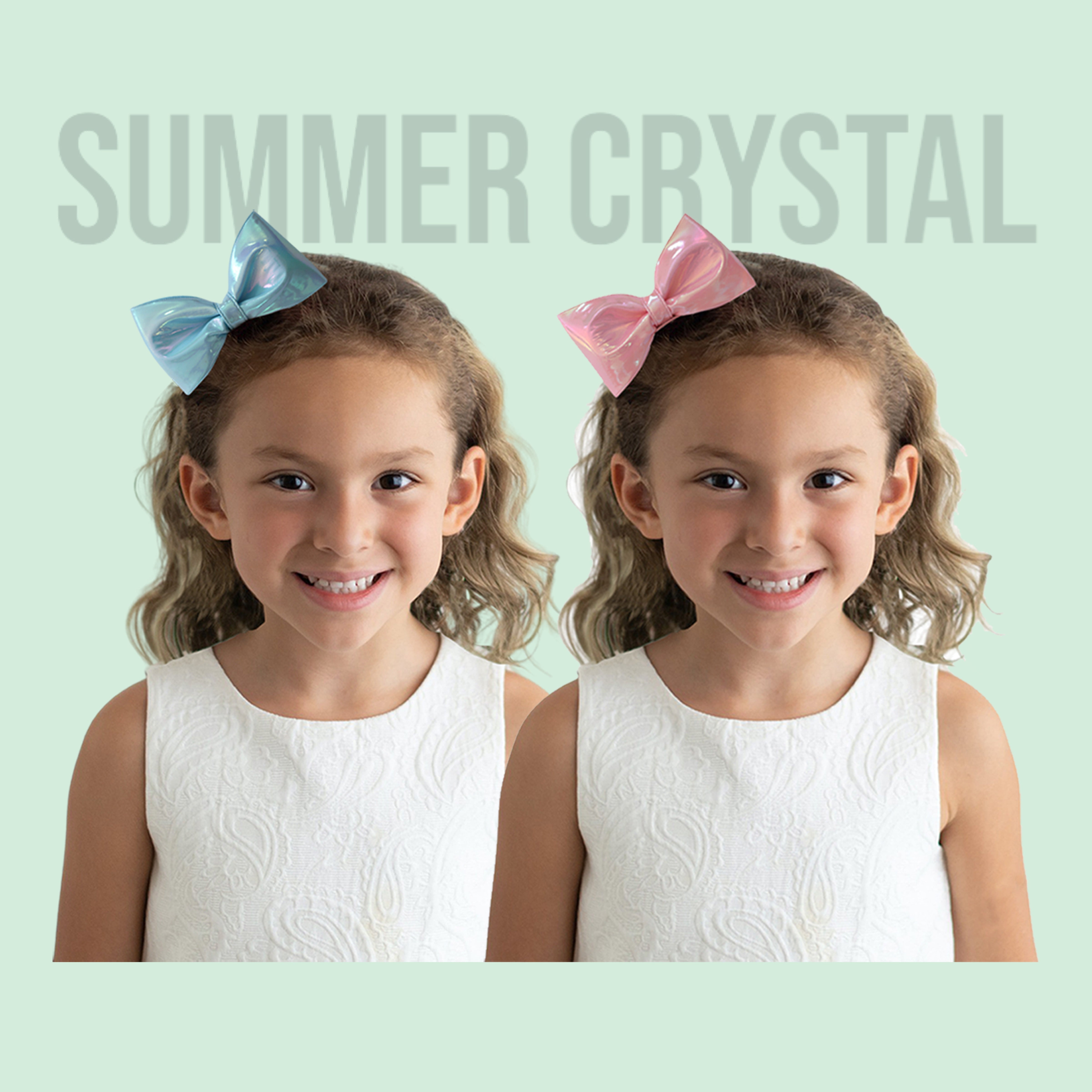 Summer Crystal - Vegan Leather Top Bow Hair Clip - 1 Pack