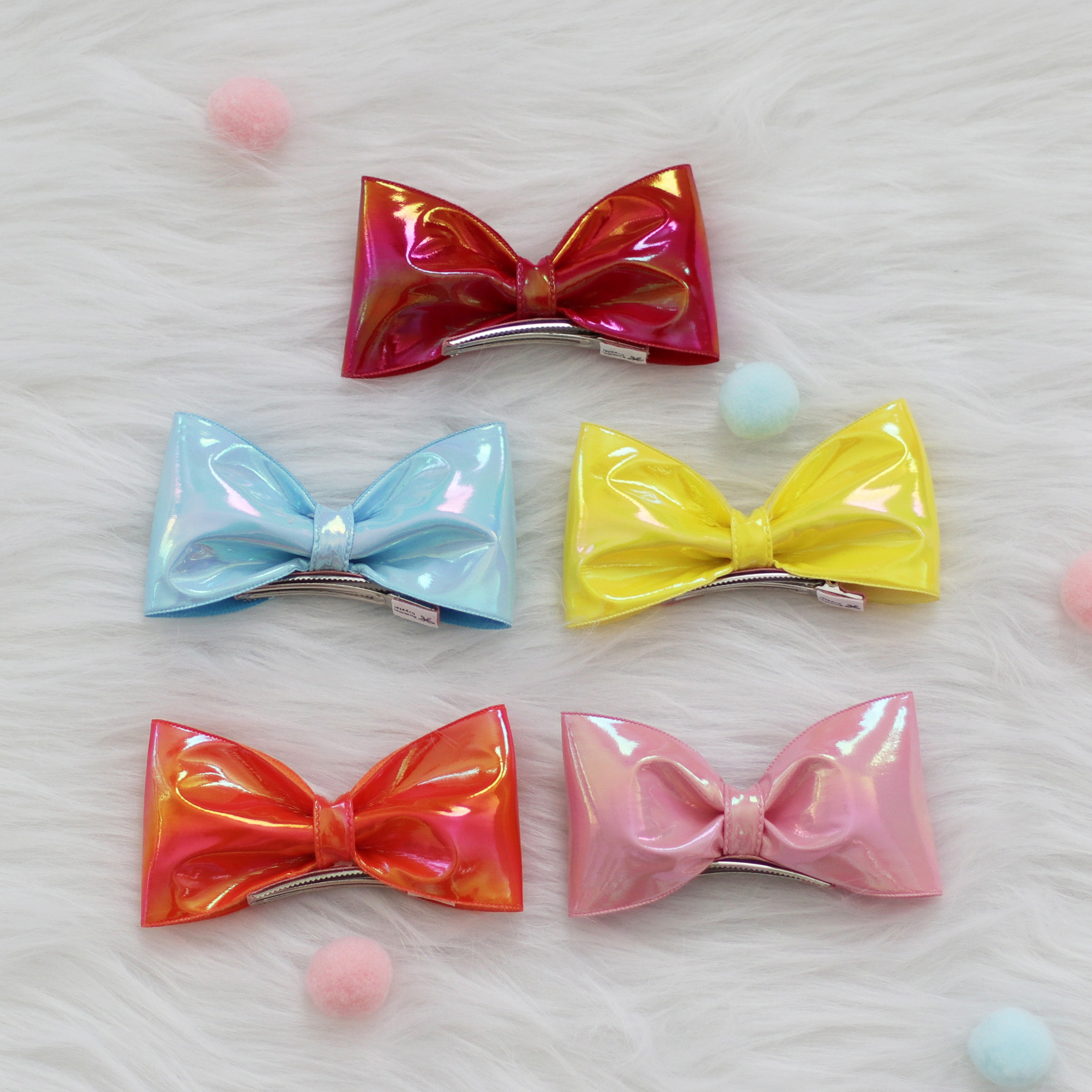 Summer Crystal - Vegan Leather Top Bow Hair Clip - 1 Pack