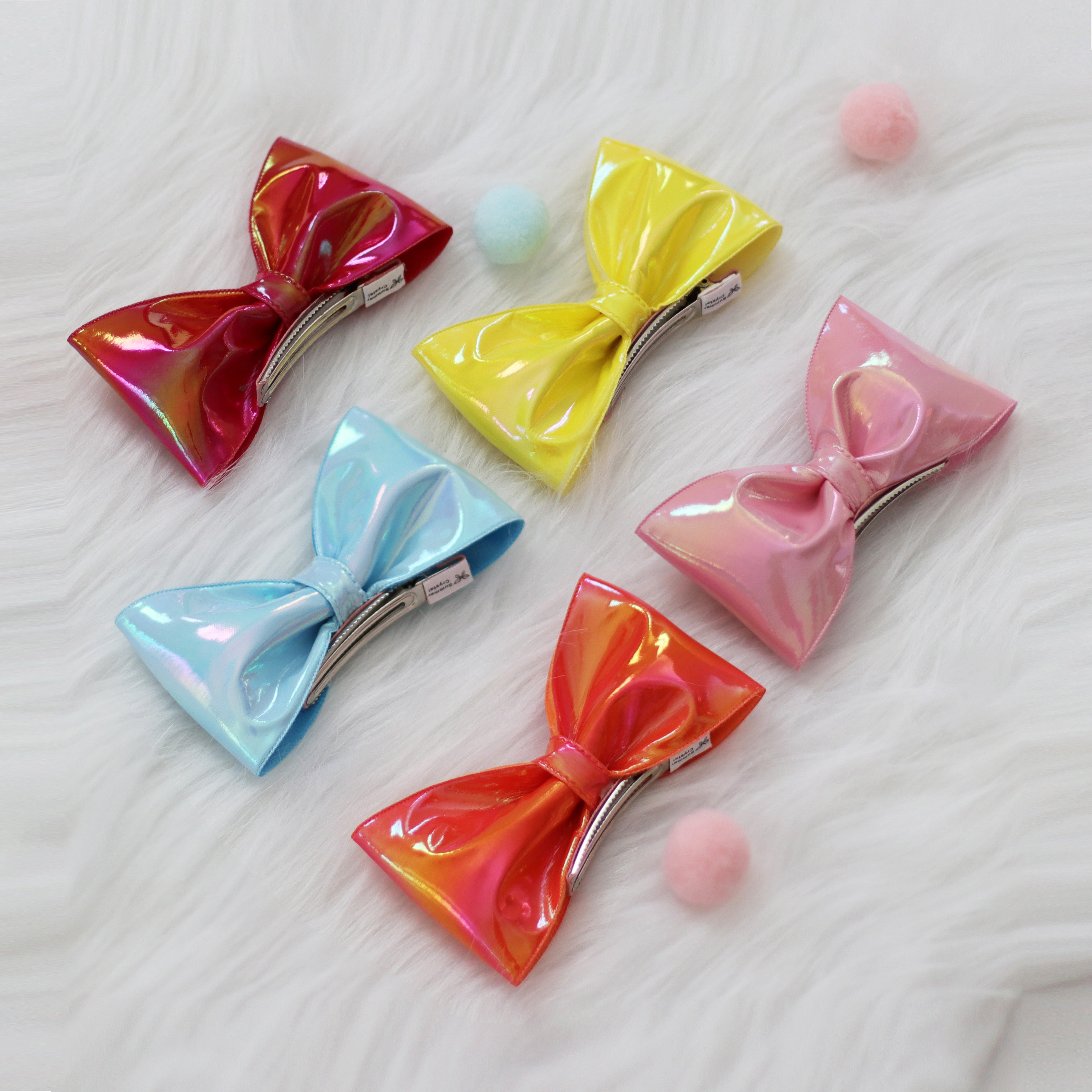 Summer Crystal - Vegan Leather Top Bow Hair Clip - 1 Pack
