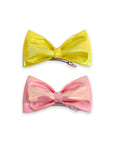 Girls' 2pk Vertical Bow Hair Clips – Premium Glitter & Faux Leather Accessory Set