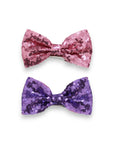 Girls' 2pk Vertical Bow Hair Clips – Premium Glitter & Faux Leather Accessory Set