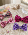 Girls' 2pk Vertical Bow Hair Clips – Premium Glitter & Faux Leather Accessory Set