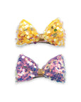 Girls' 2pk Vertical Bow Hair Clips – Premium Glitter & Faux Leather Accessory Set