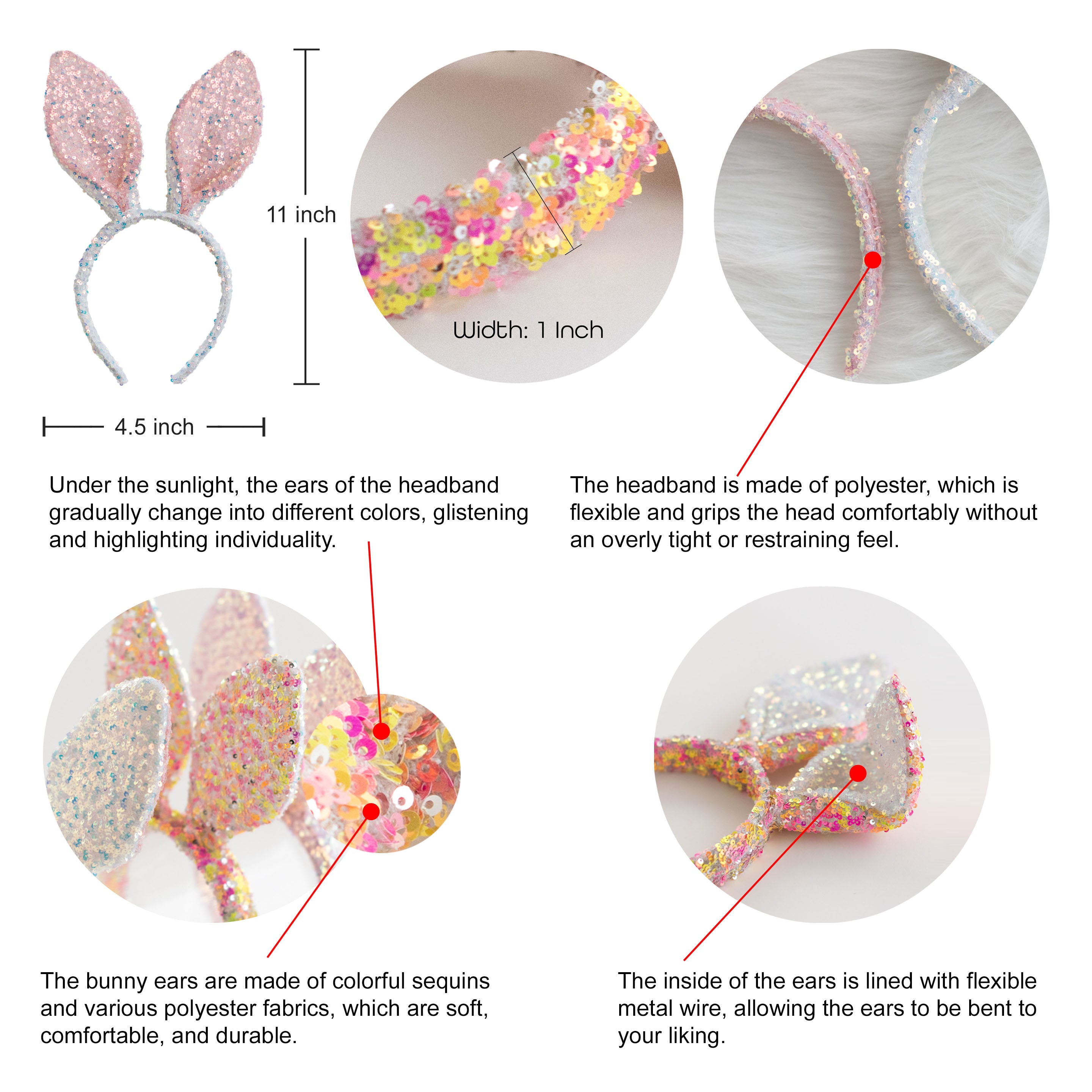Summer Crystal - Sequin Bunny Ear Headband - 1 Pack