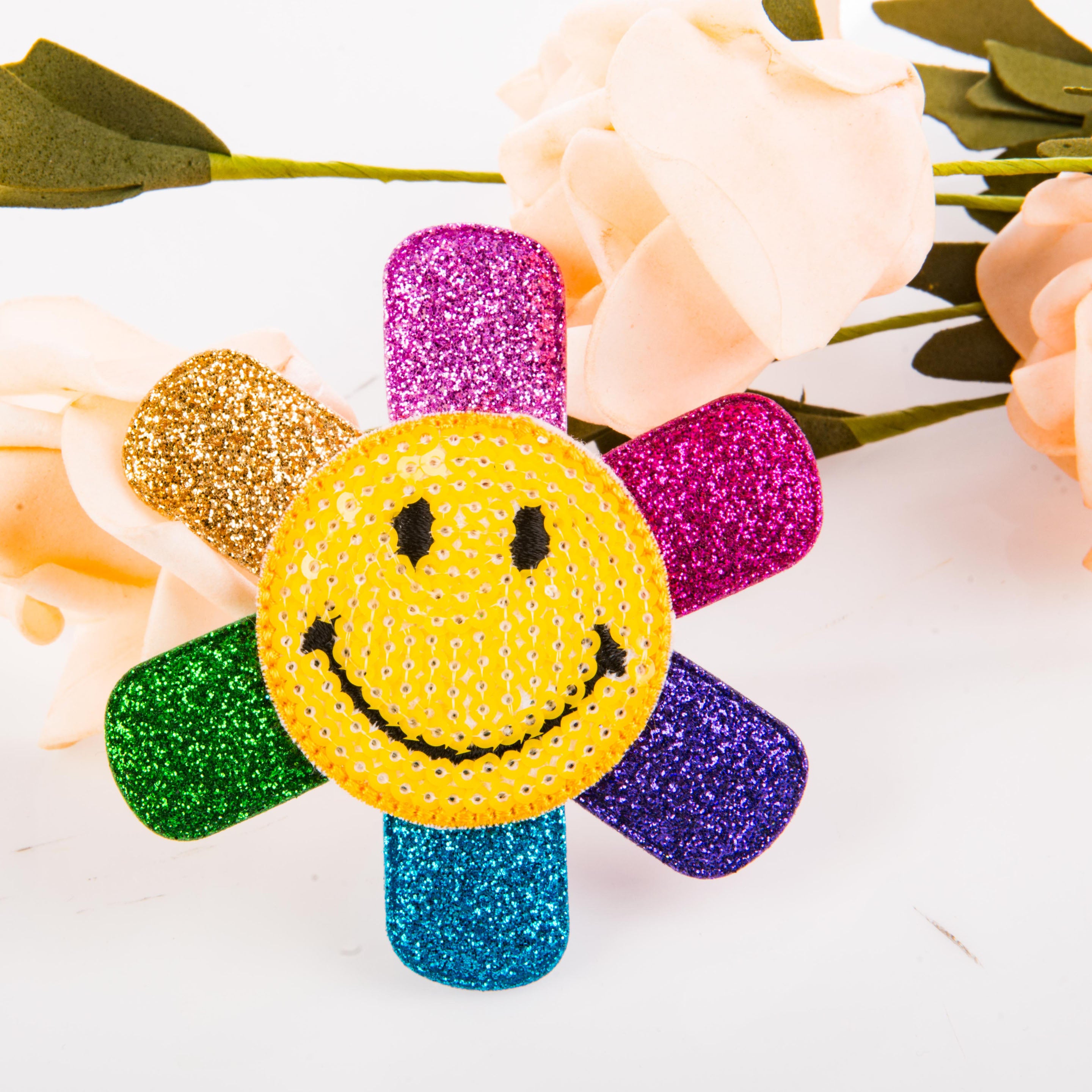 Summer Crystal - Rainbow Glitter Smiley Face Hair Clip - 1 Pack