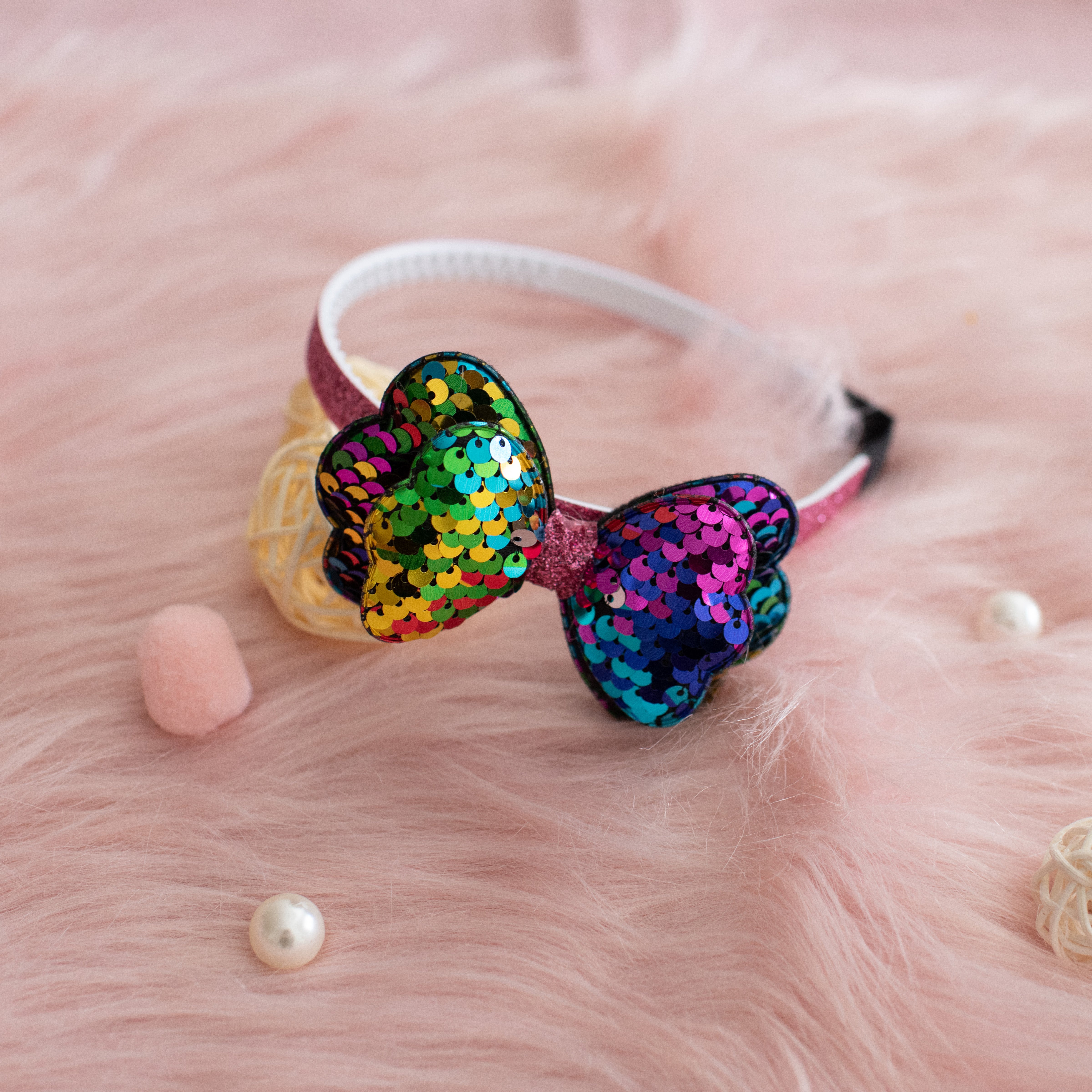 Girls' Sparkly Glitter Sequin Stuffed Bow Headband