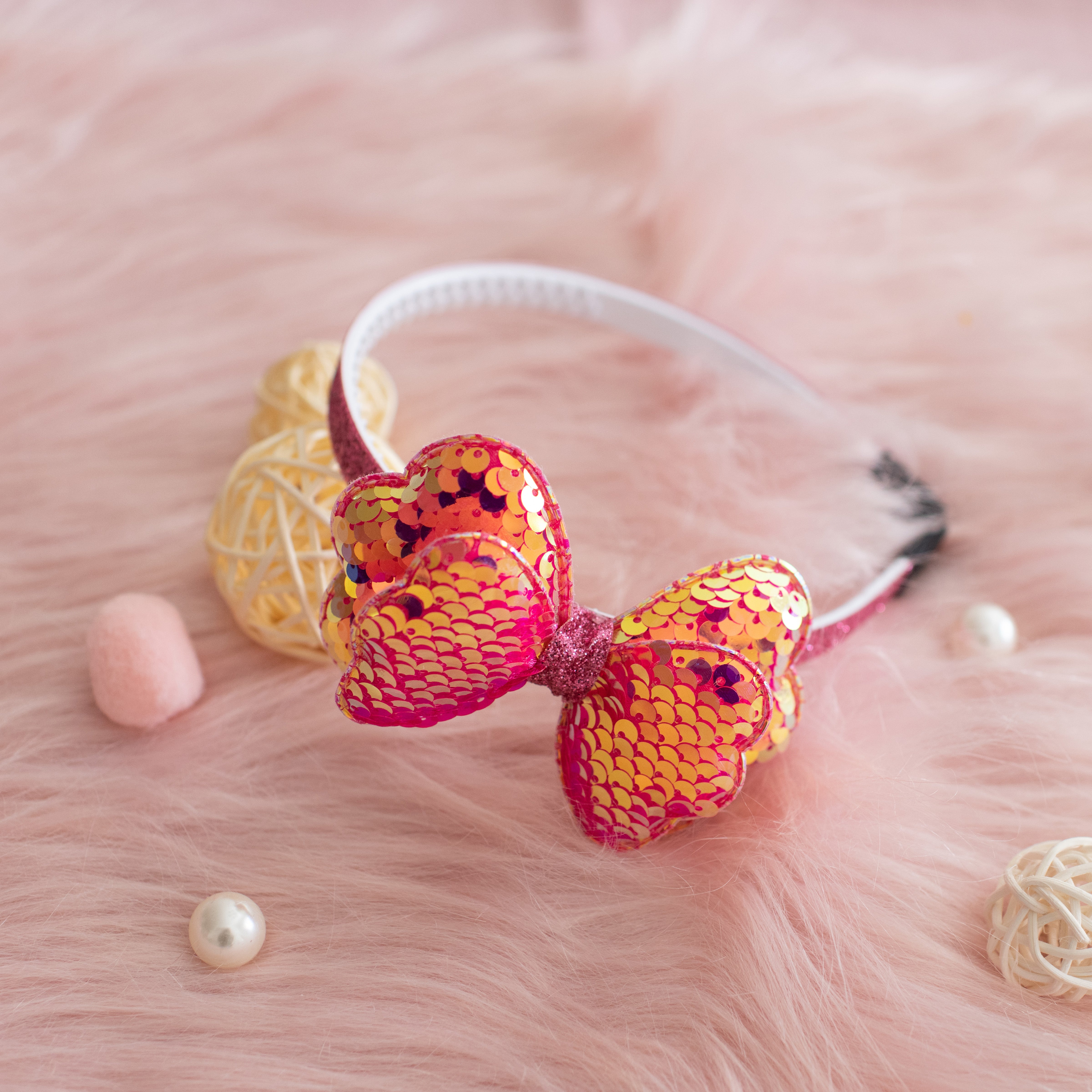 Girls' Sparkly Glitter Sequin Stuffed Bow Headband