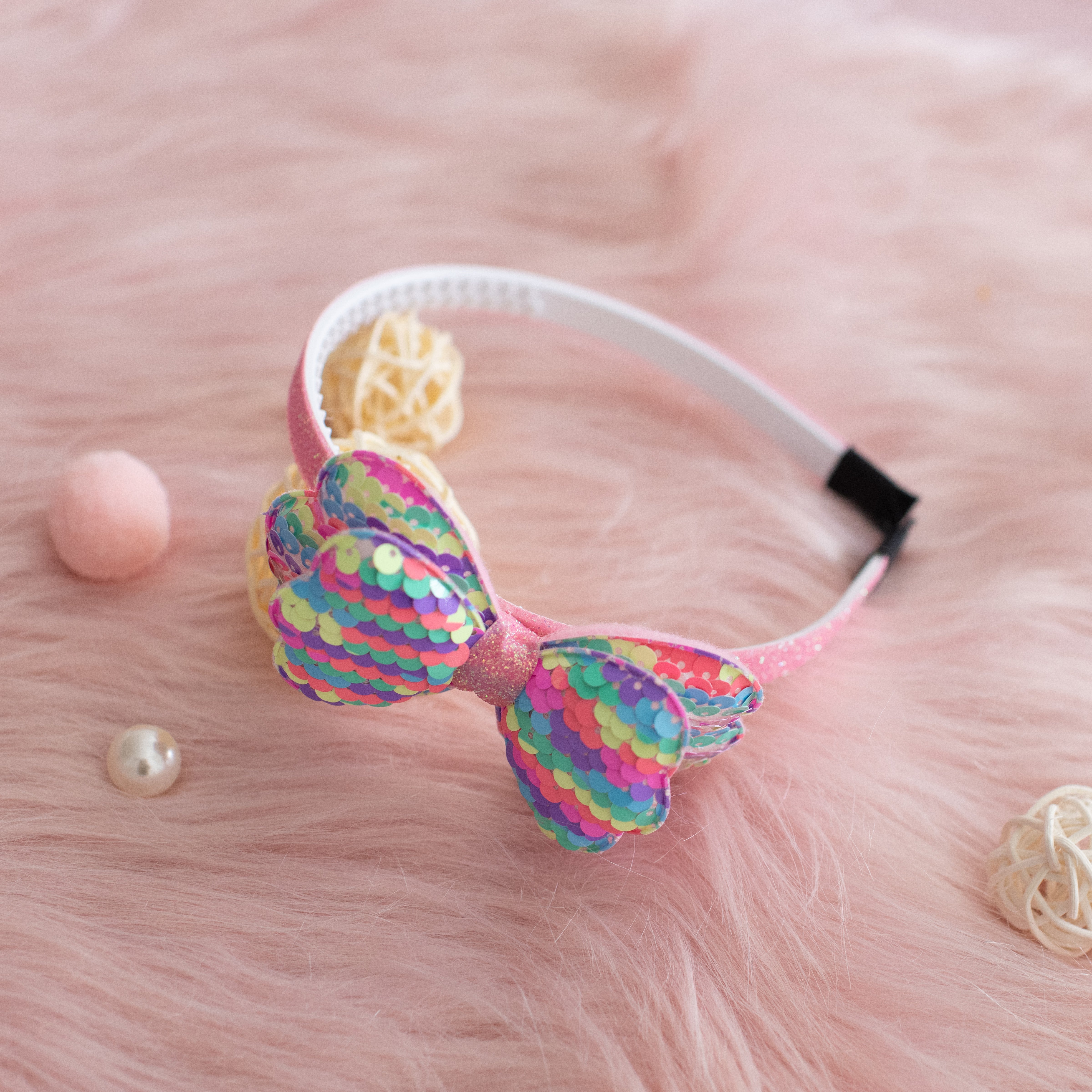Girls' Sparkly Glitter Sequin Stuffed Bow Headband