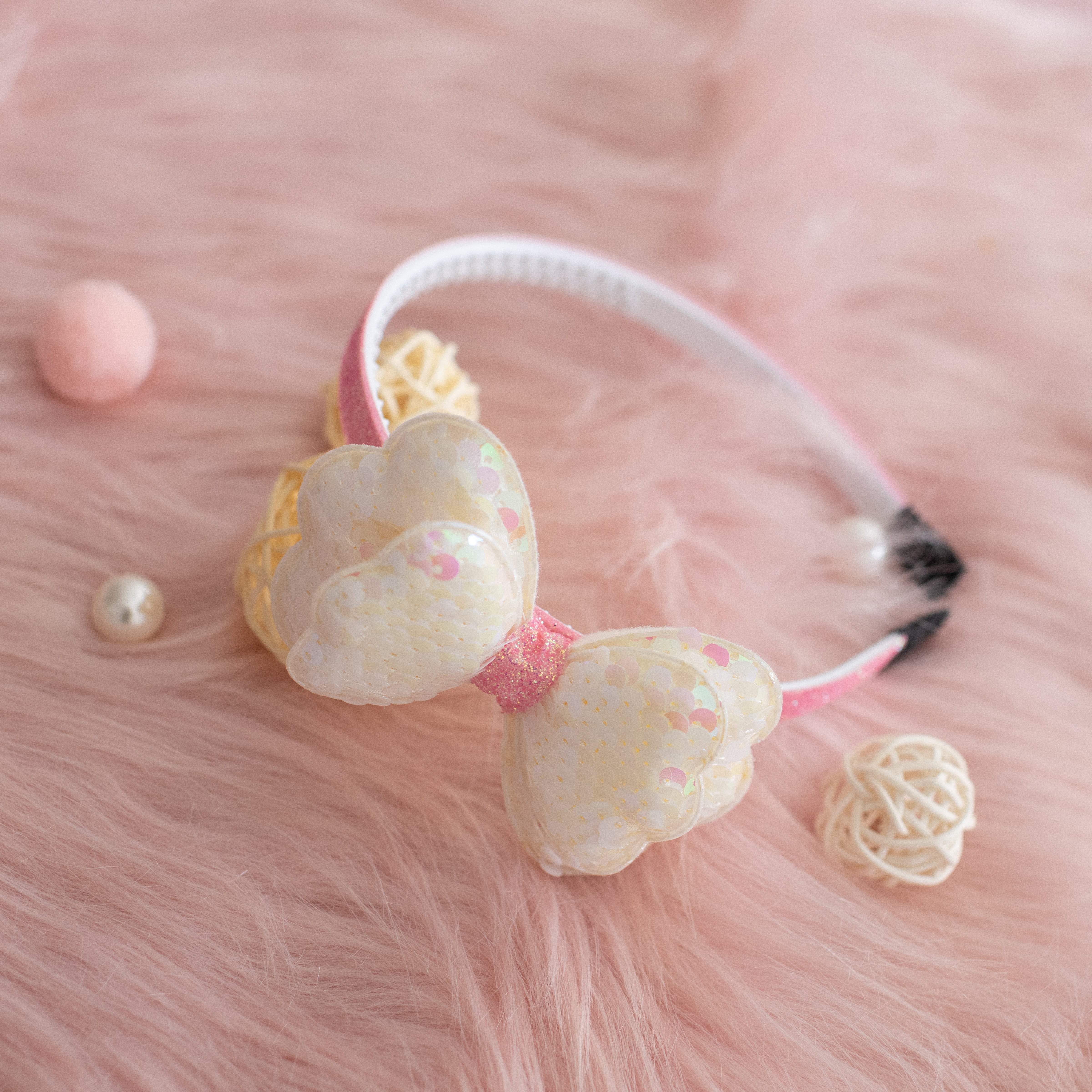 Girls' Sparkly Glitter Sequin Stuffed Bow Headband