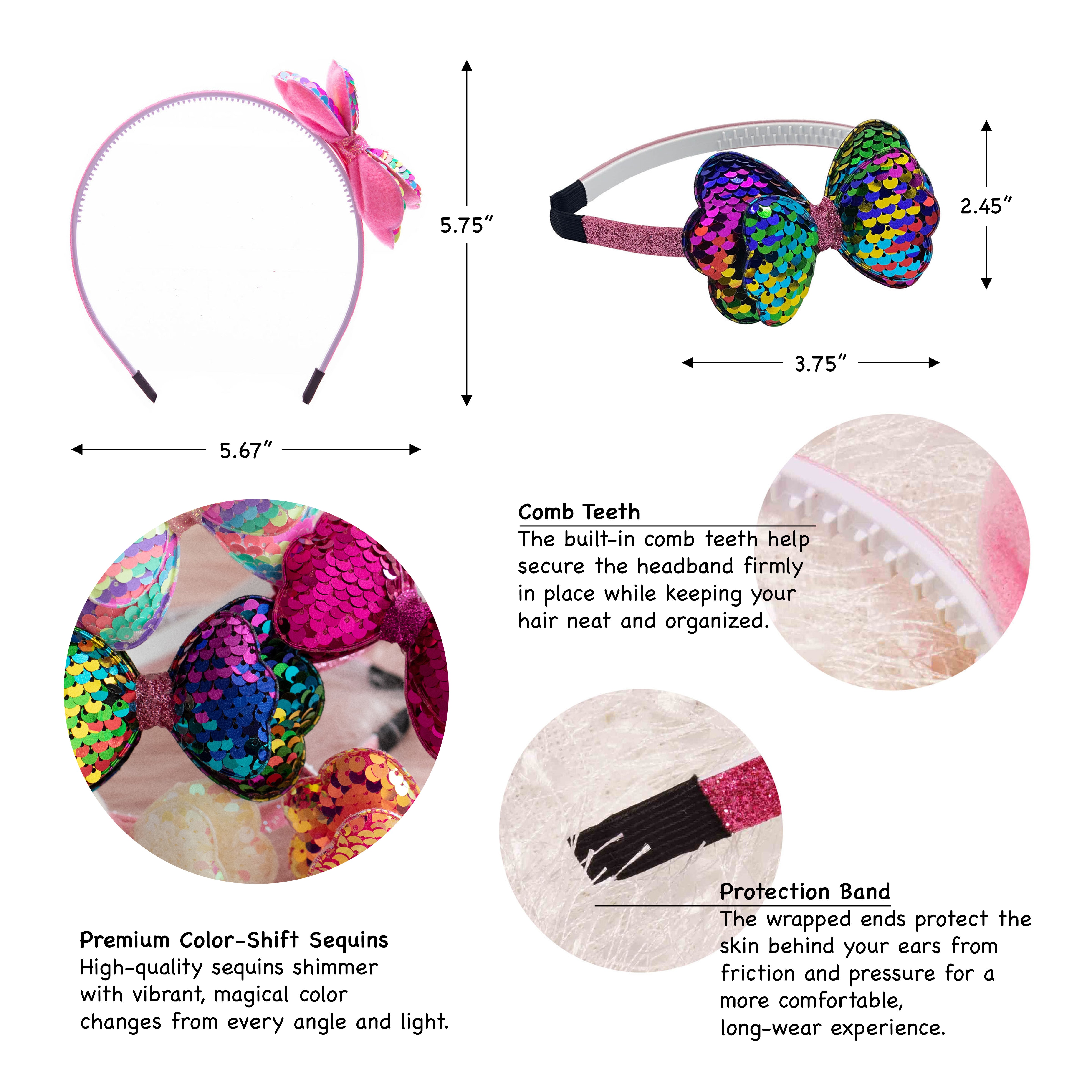 Girls' Sparkly Glitter Sequin Stuffed Bow Headband