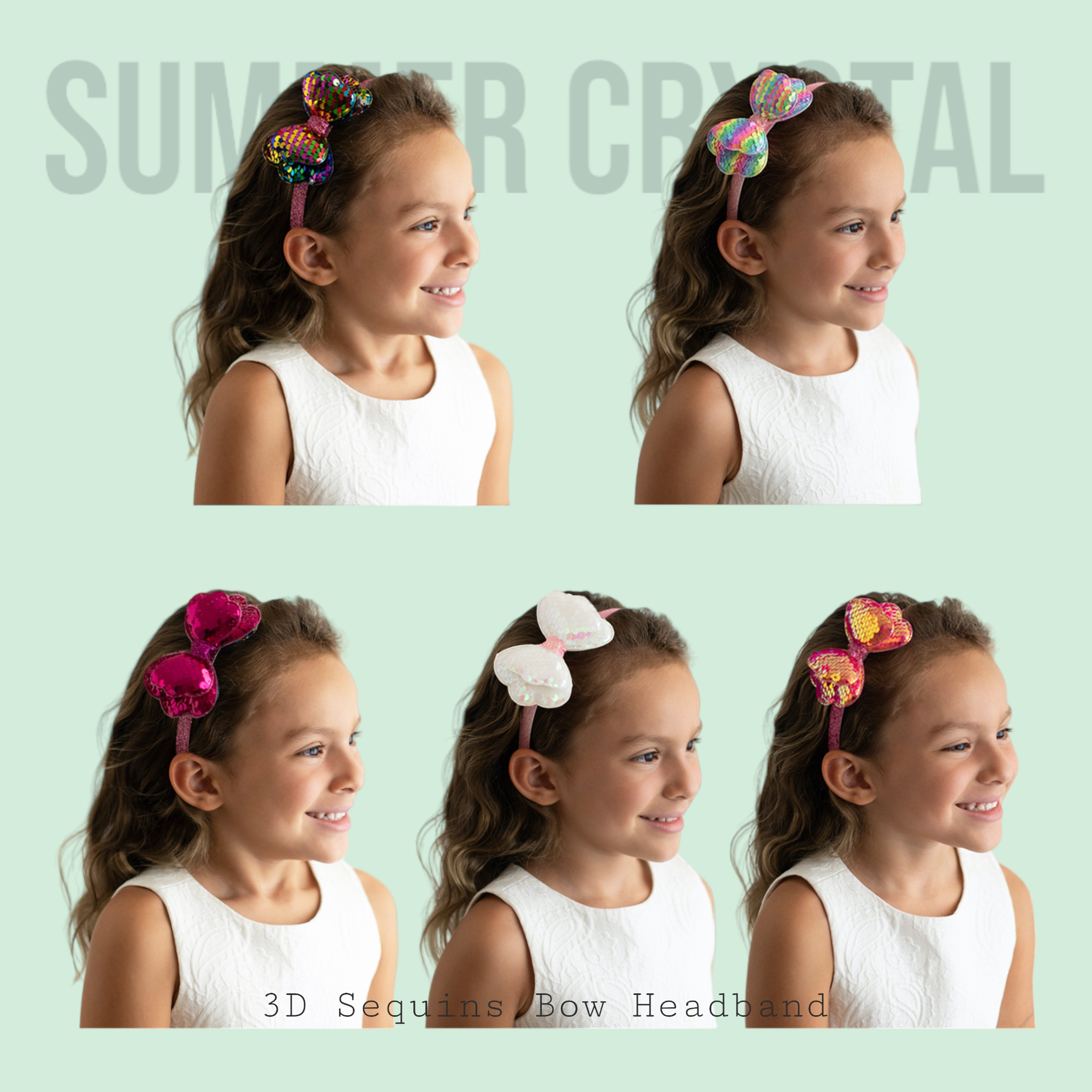 Summer Crystal 3D Sequins Bow Headband 5.5x5.5 Inch