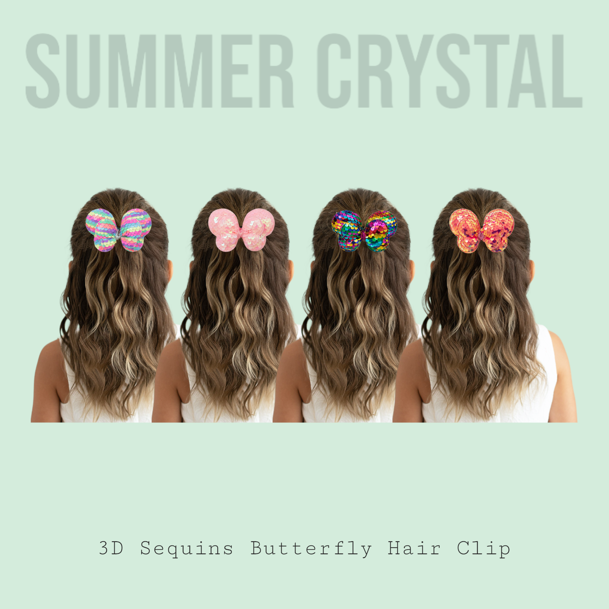 Summer Crystal Sparkling Sequins 3D Butterfly Bow Hair Clip