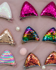 Summer Crystal Sparkling Large Sequins Cat Ears Hair Clips - Pack of 1 Pair