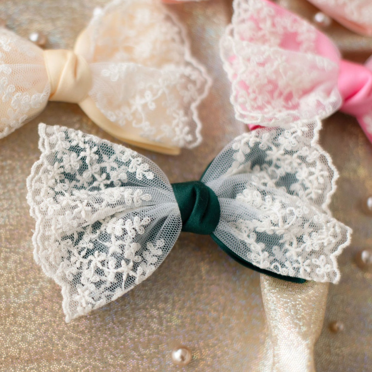 Summer Crystal Tulle Embroidery Large Bow Hair Clip