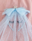 Summer Crystal Starry Veil Covering Crown Bow Headband For Girls