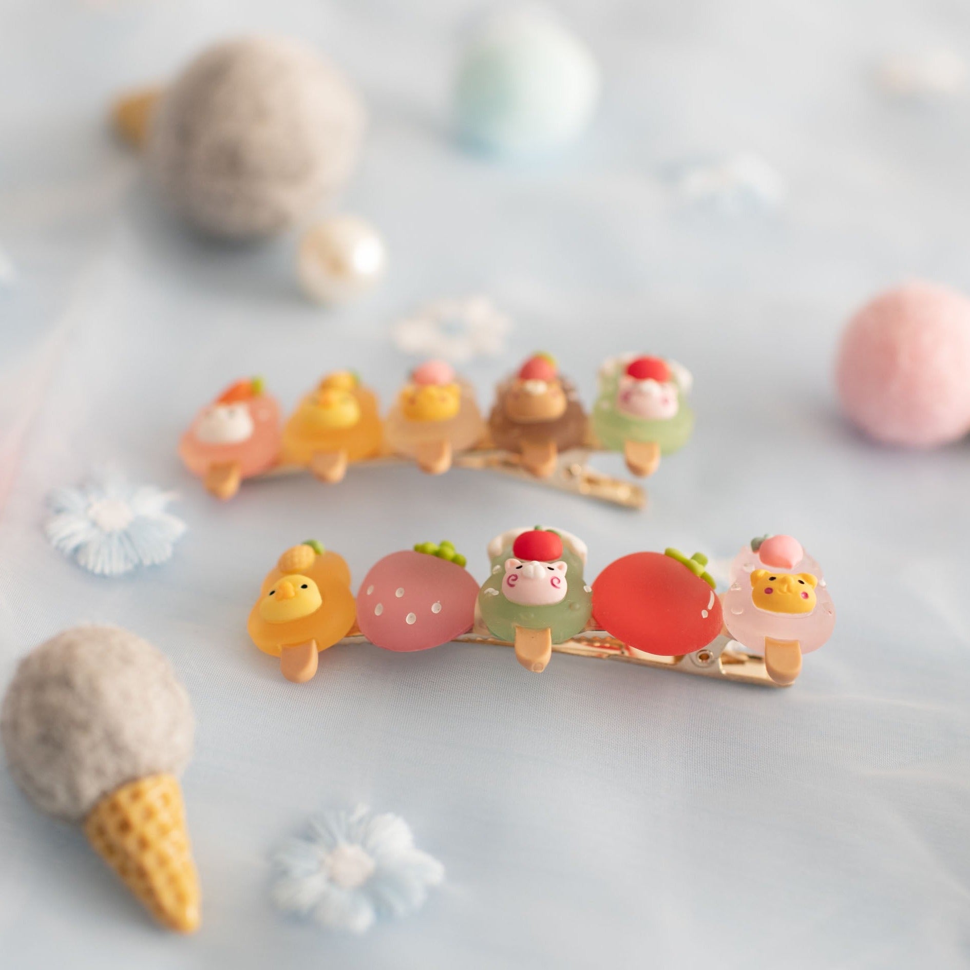 Summer Crystal Fruit Animal Popsicle Hair Clips - Pack of 4