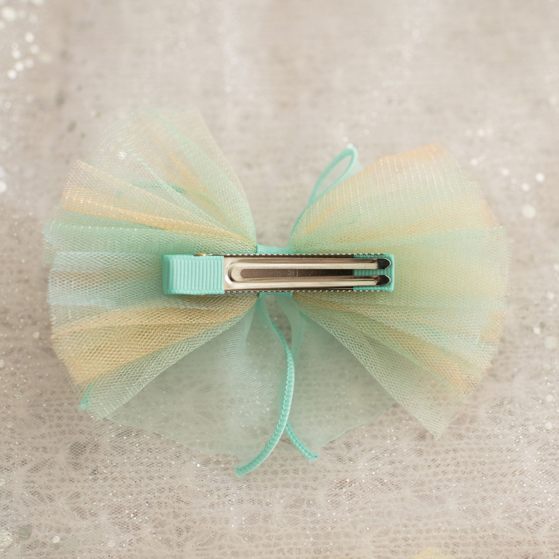 Summer Crystal Organza Tulle Large Bow Alligator Hair Clip 5x4 Inch