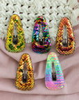 Summer Crystal 2.75 Inch Sparkling Sequins Barrettes Metal Snap Hair Clips - Pack of 10