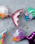 Summer Crystal Sequins Mermaid Tail with Starry Shells Alligator Hair Clip 4.25 x 3.5 Inch