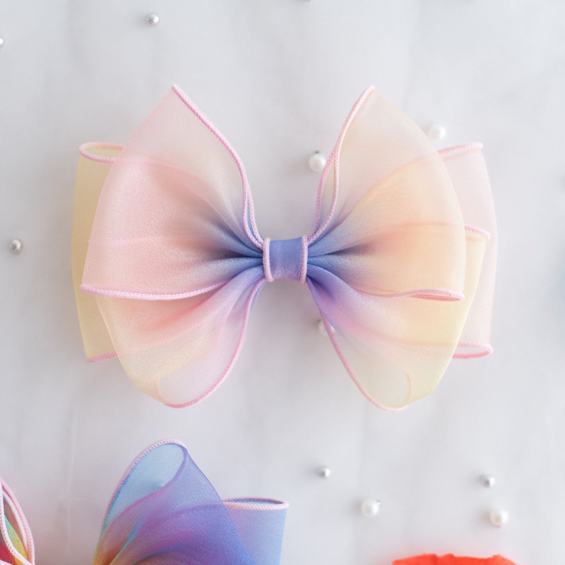Summer Crystal Organza Large Bow Hair Clip - For Girls and Women